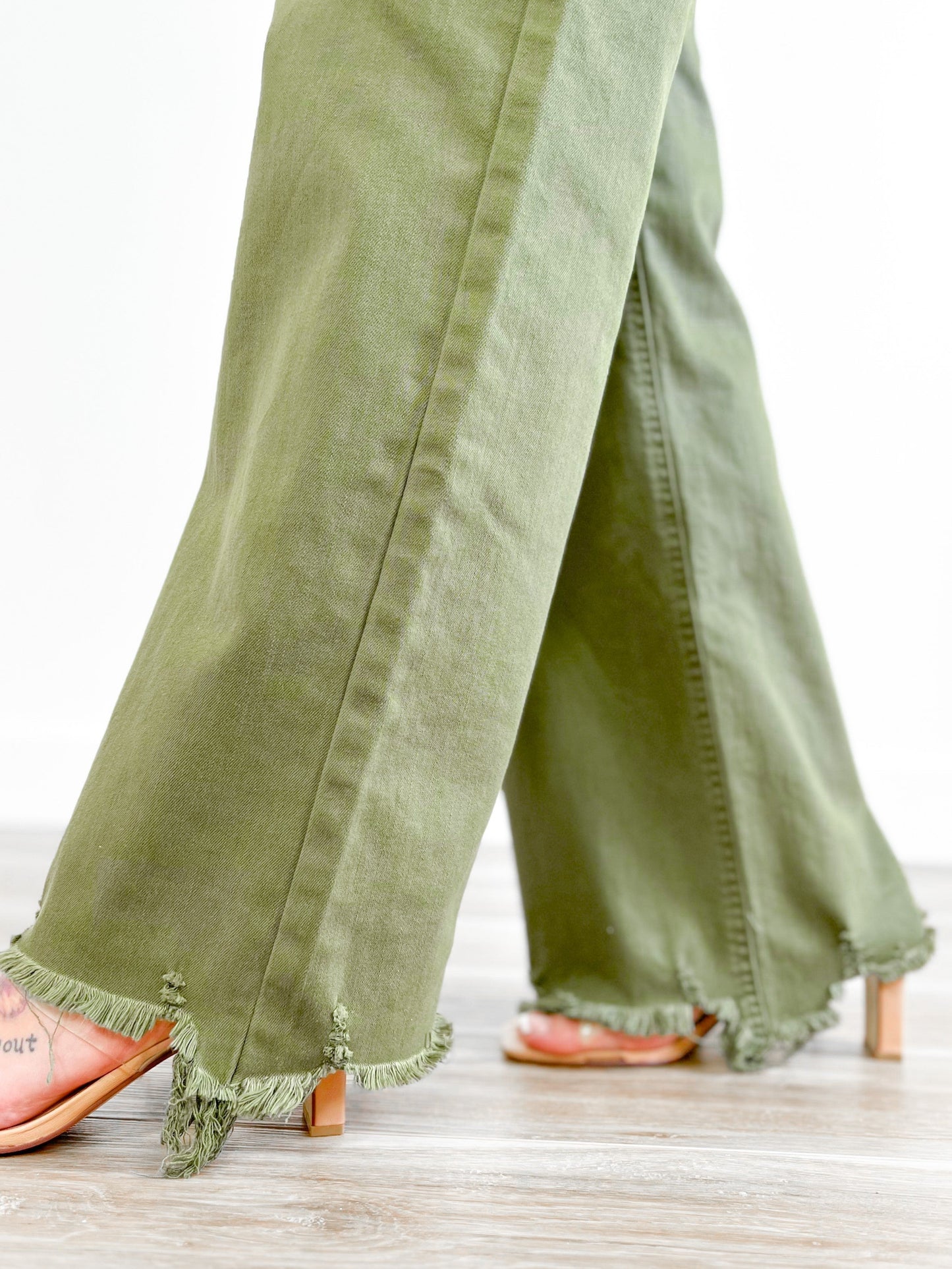 Risen Olive High Rise Wide Jeans