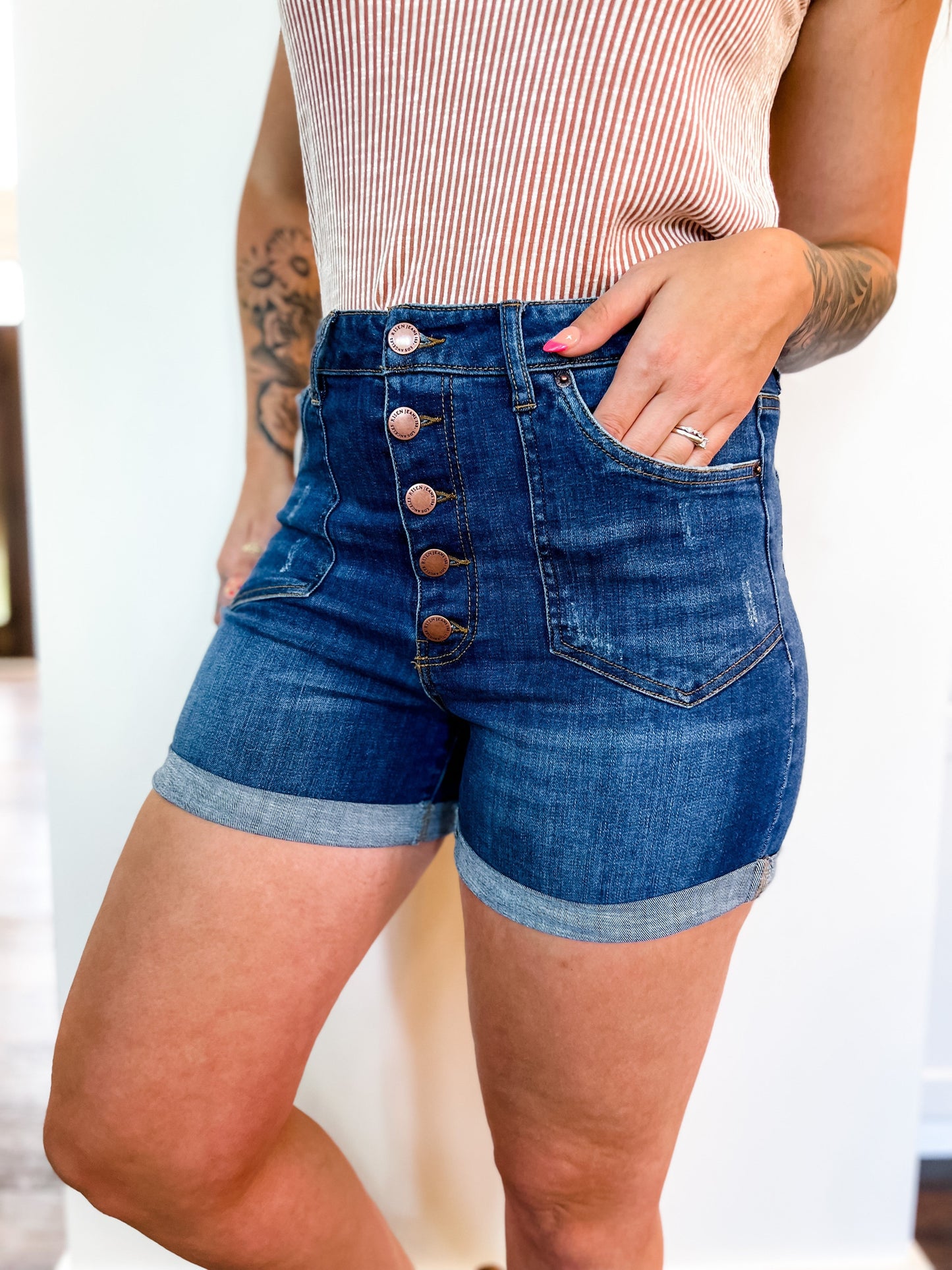 Risen Patch Pocket Roll Up Shorts