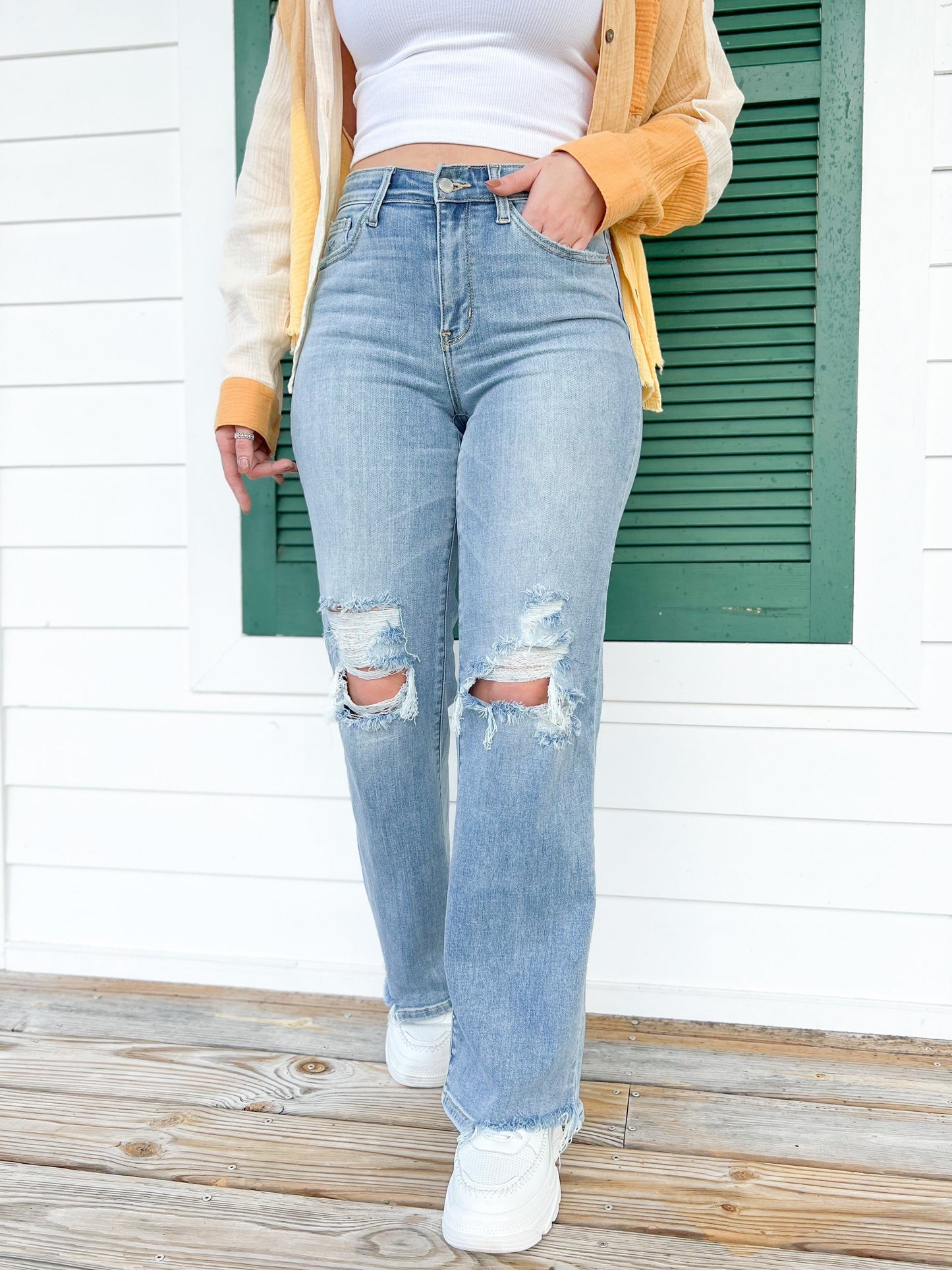 Judy Blue Wonderwall High Rise 90s Destroyed Knee Straight Leg Jeans