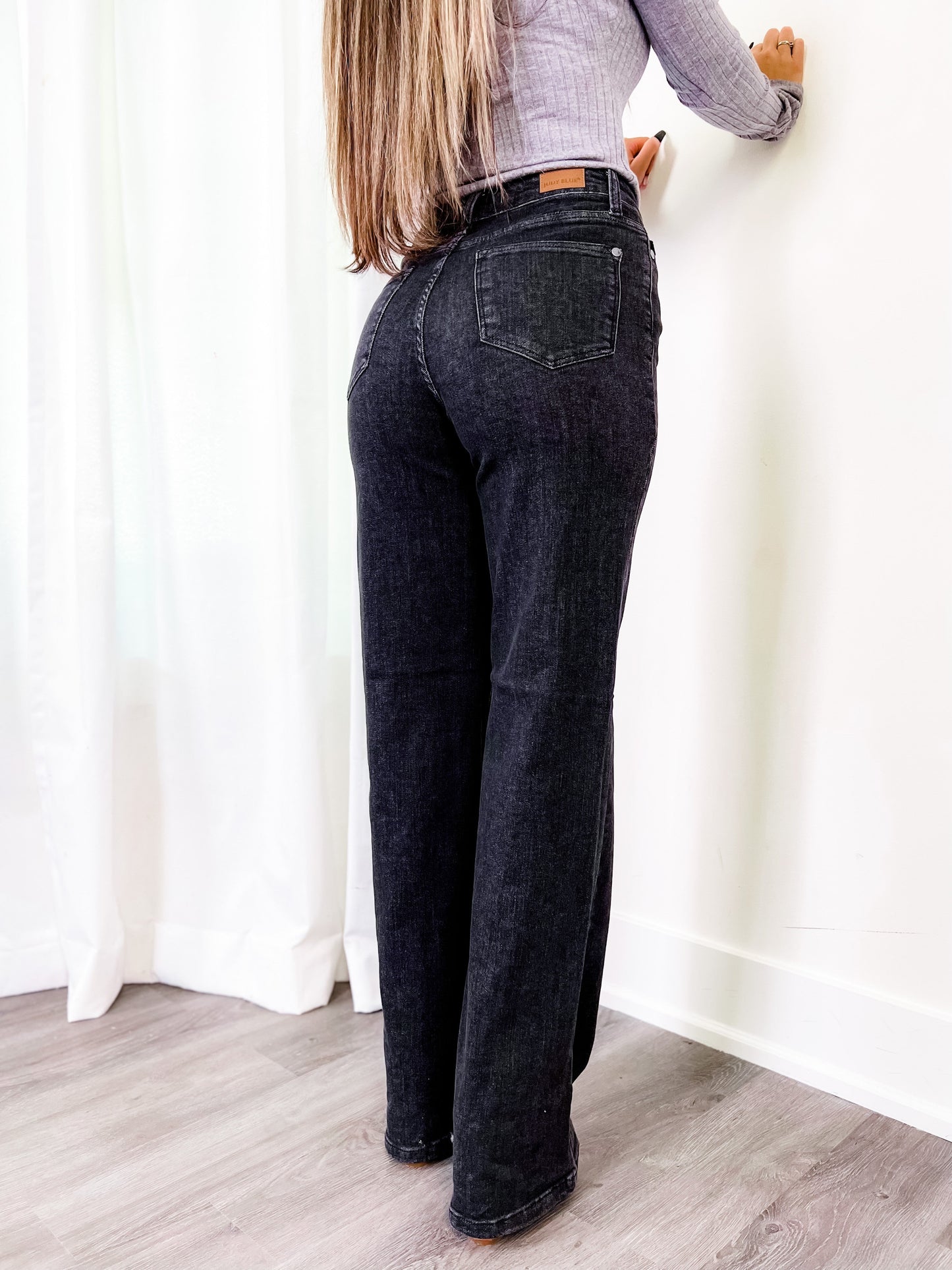 Judy Blue 50 Shades of Grey Button Fly Wide Leg Black Jeans