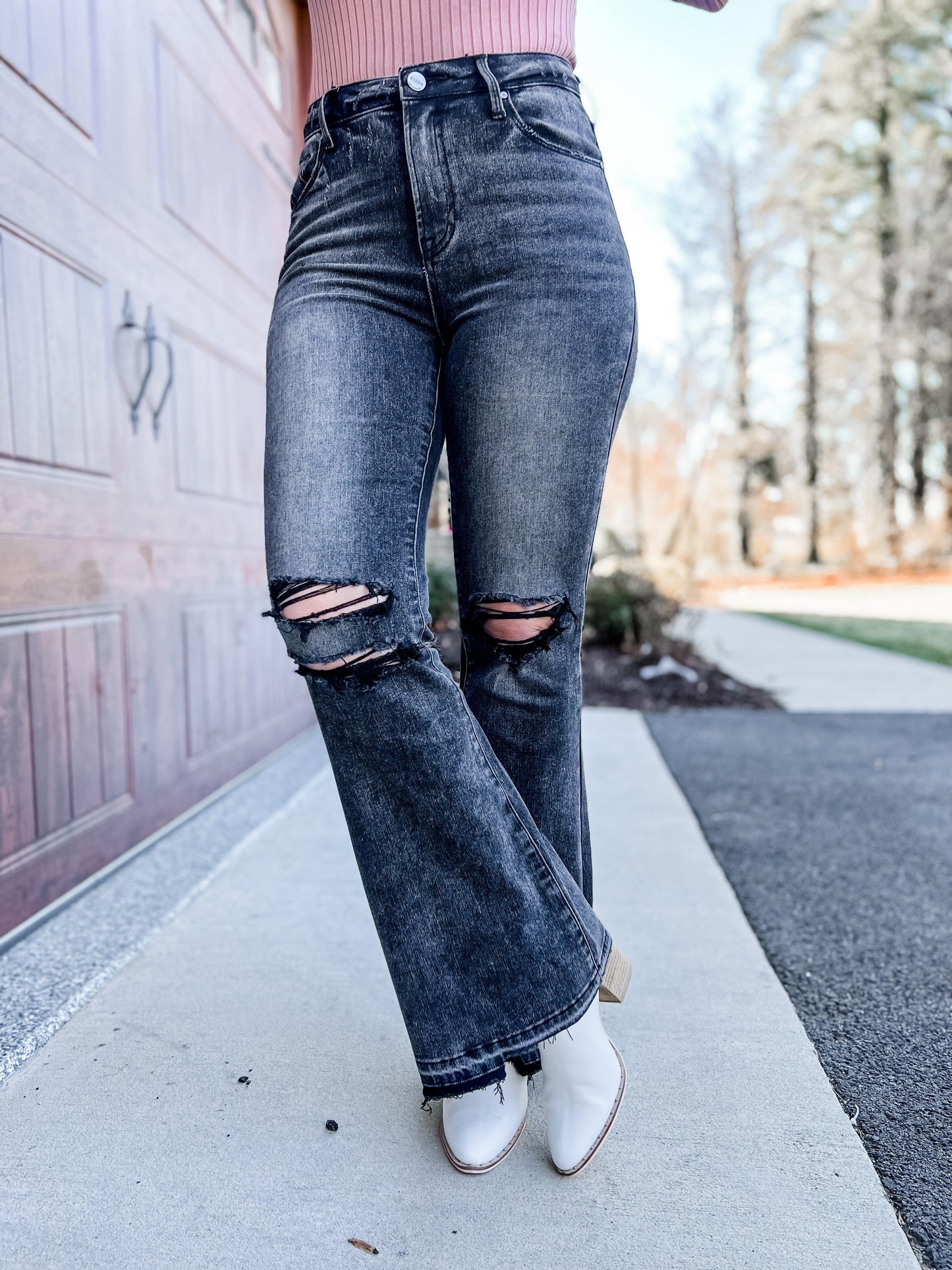 Risen Black High Rise Wide Flare Jeans