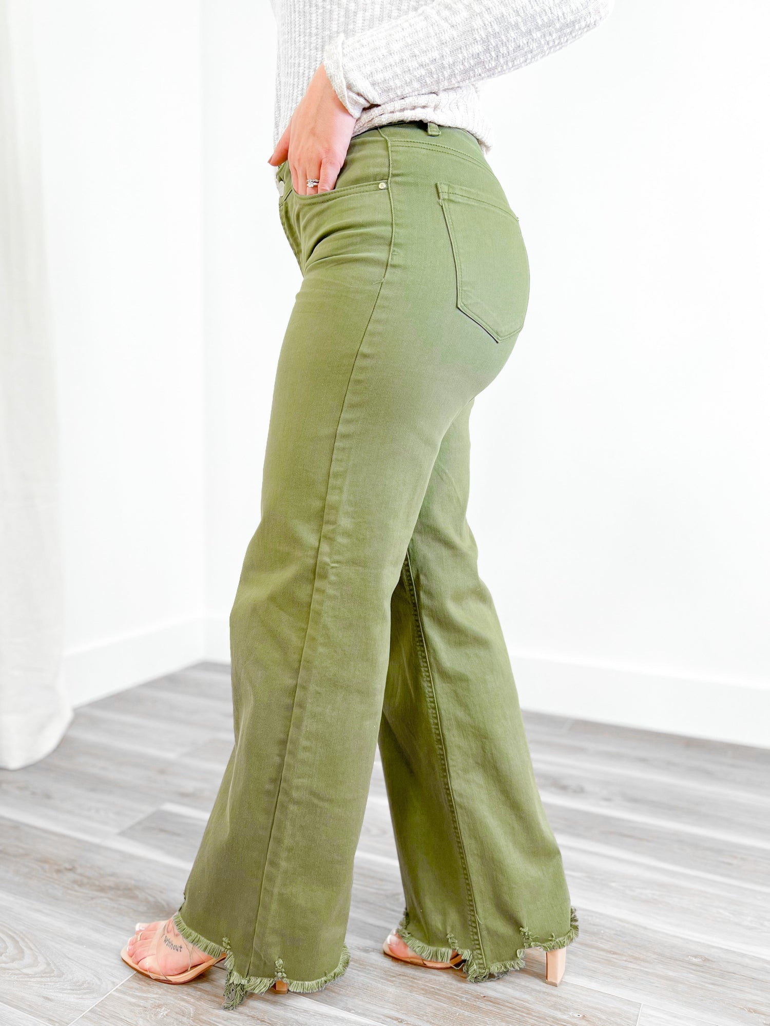 Risen Olive High Rise Wide Jeans