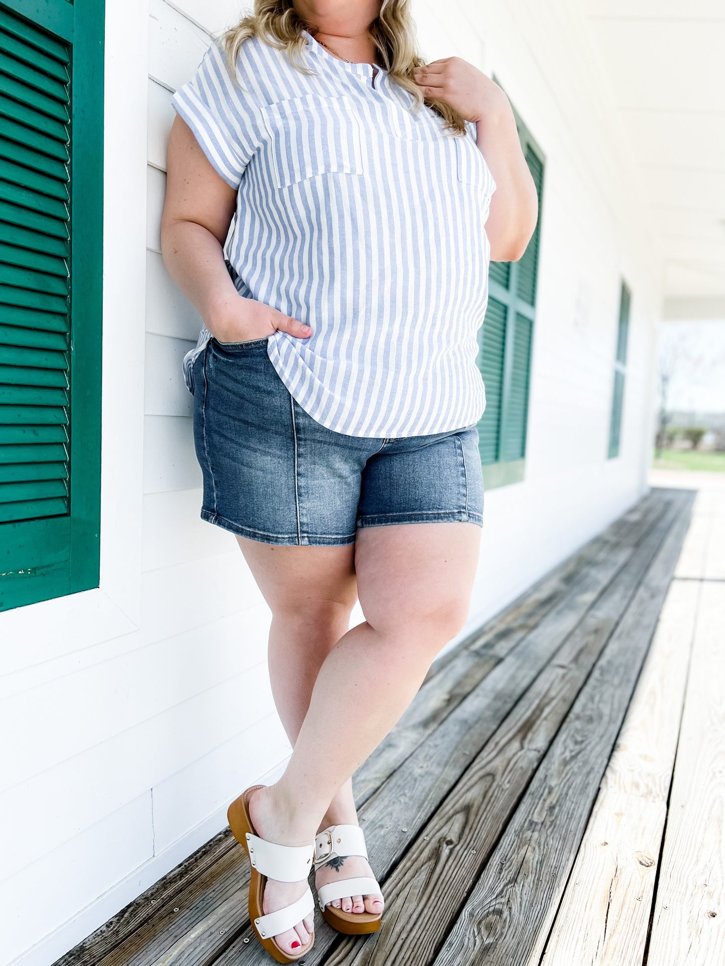 Judy Blue Worth the Wait Medium Wash Distressed Shorts With Seam Detail