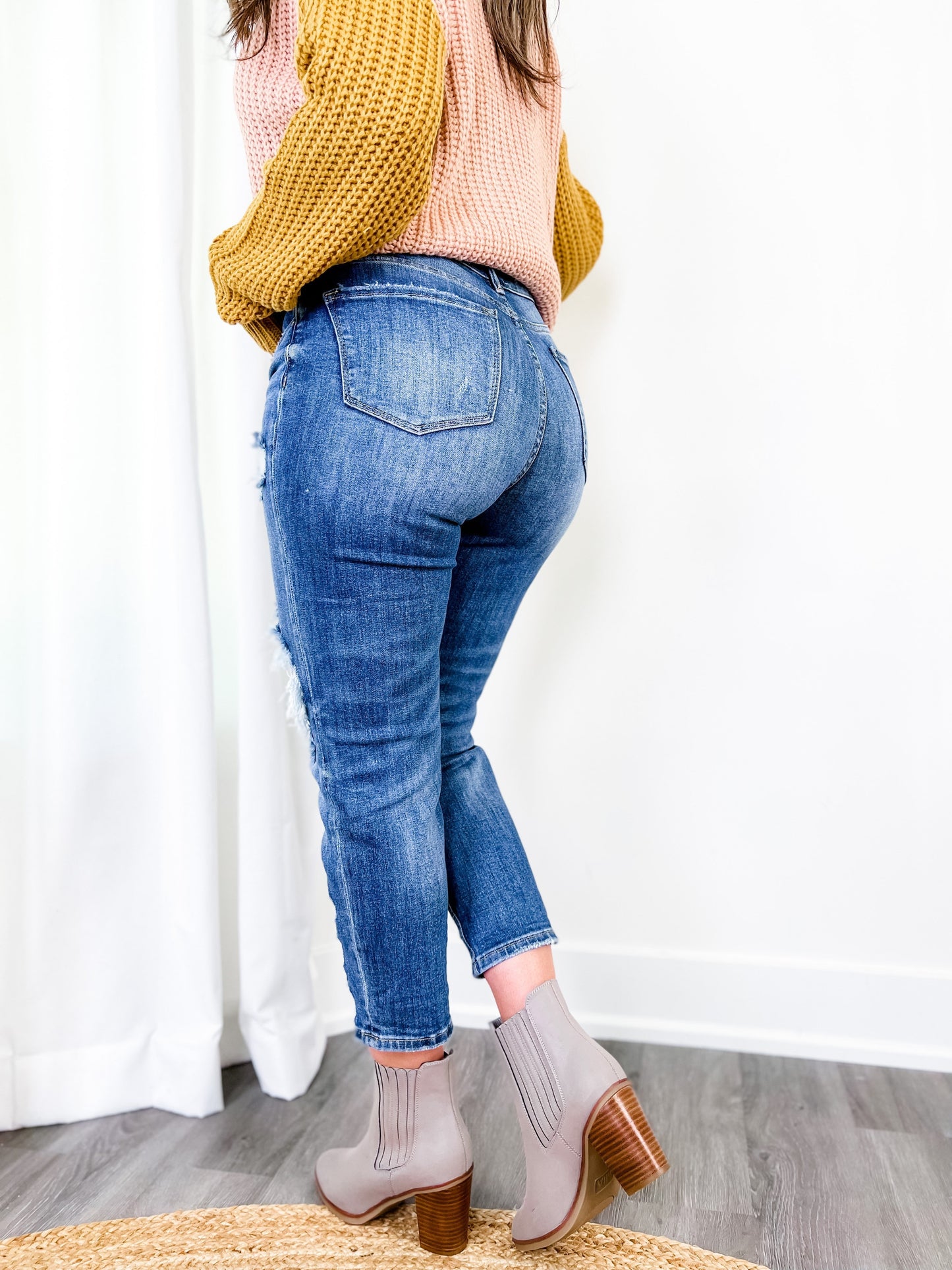 Risen High Rise Cropped Boyfriend Jeans