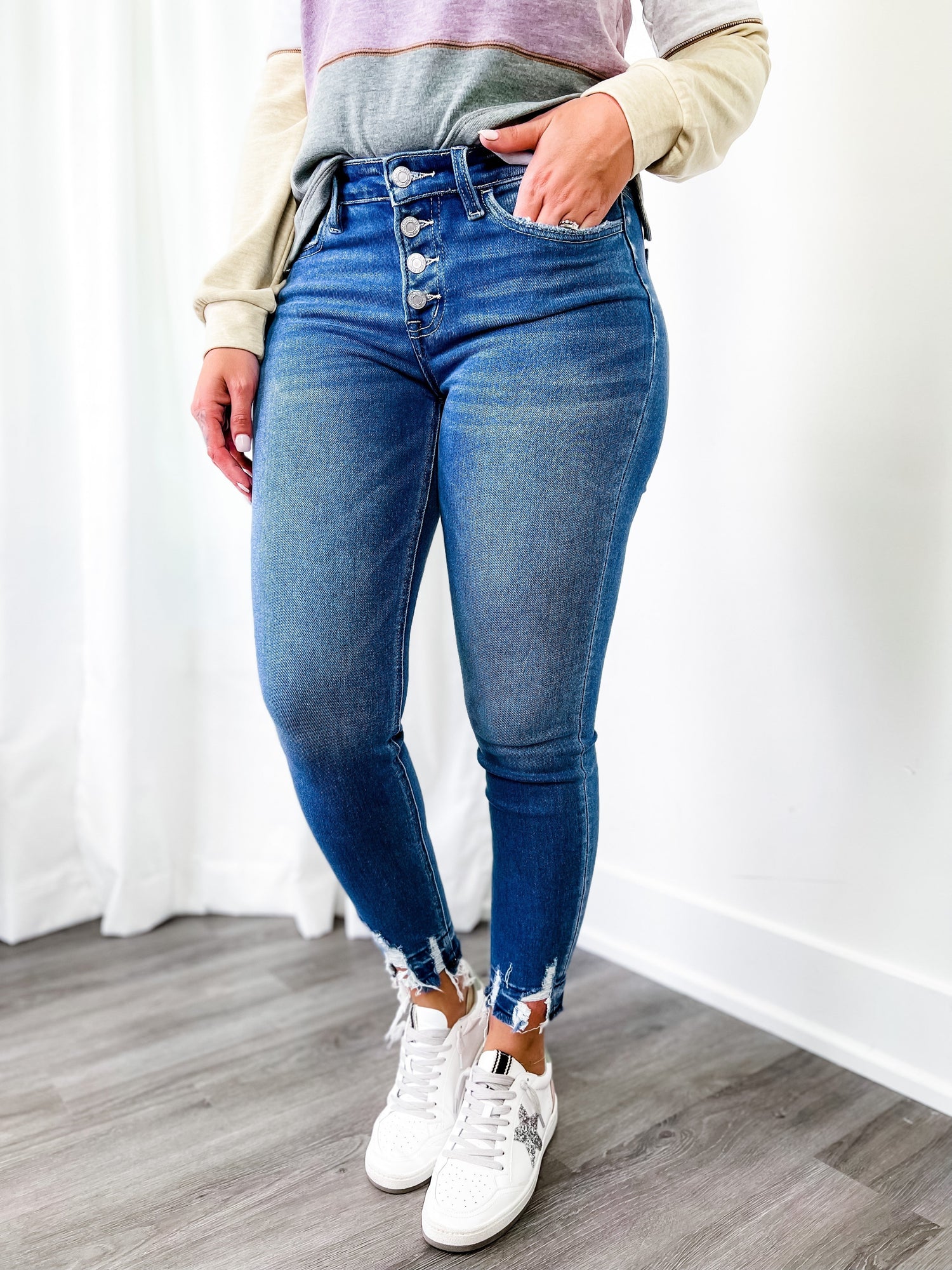 Vervet by Flying Monkey The BFF Distressed Hem Button Fly Jeans