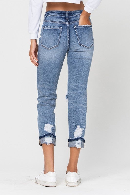 Vervet Sunny Side Up Boyfriend Jeans w/Cuff & Exposed Button Fly
