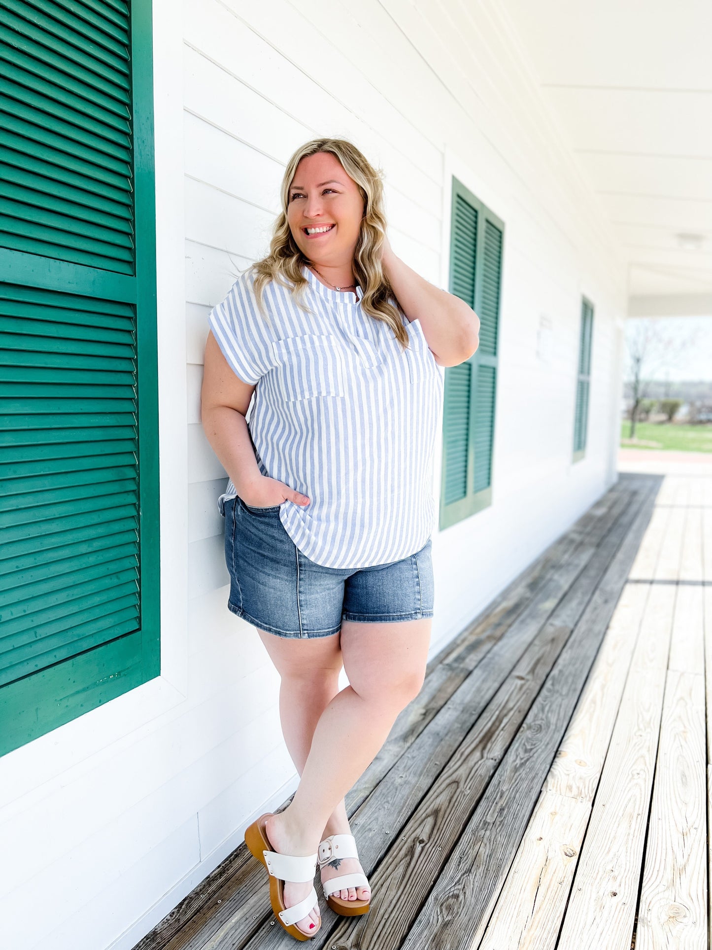 Judy Blue Worth the Wait Medium Wash Distressed Shorts With Seam Detail