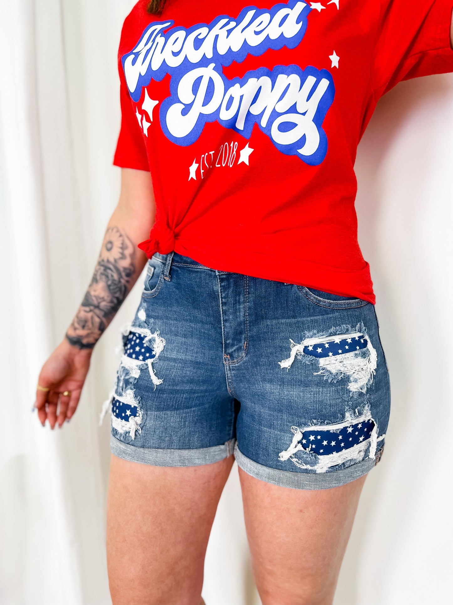 Judy Blue Medium Wash Star Patch Shorts