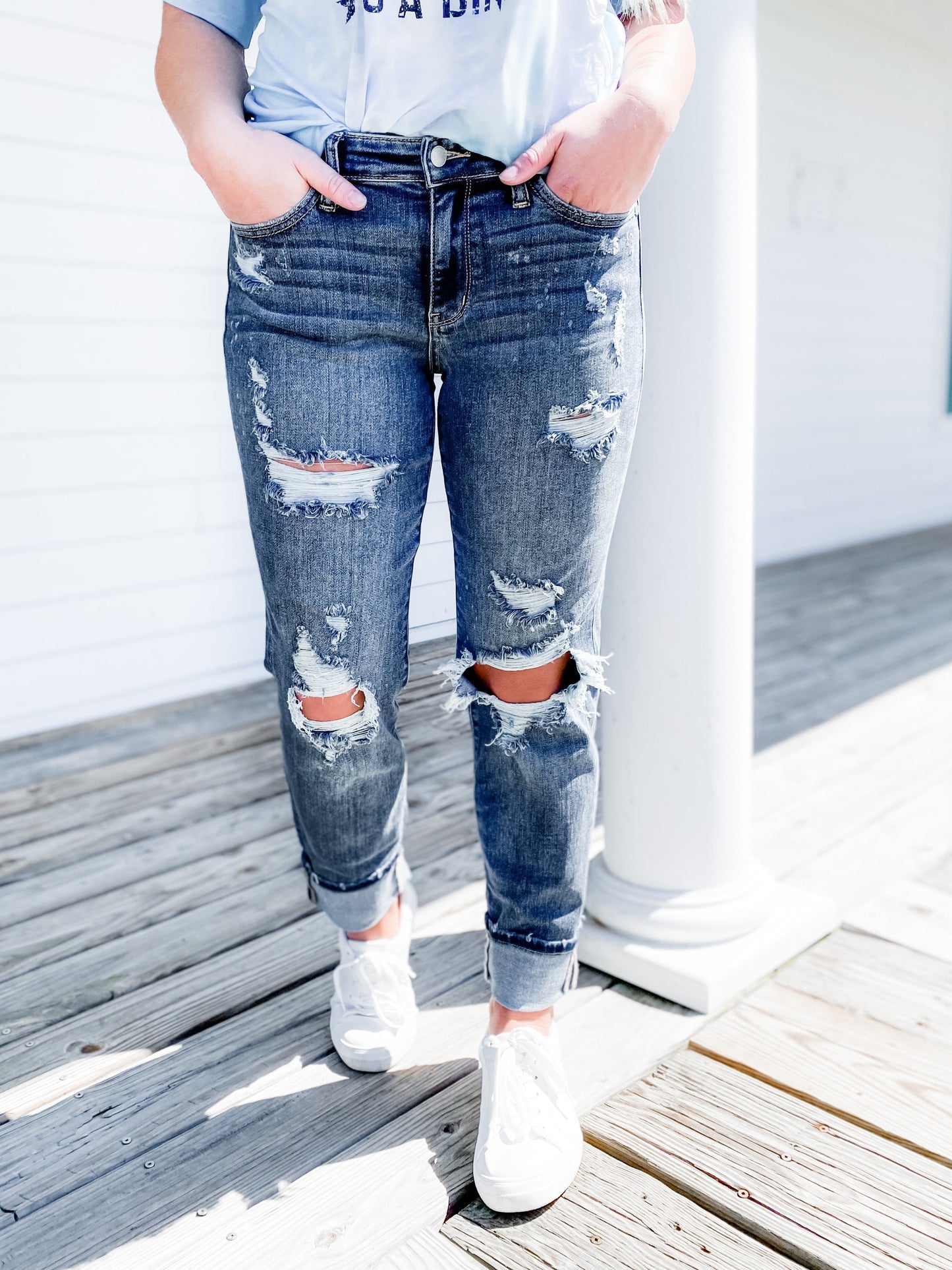 Plus/Reg Judy Blue Freckled Out OG Bleached Boyfriend Jeans 82363 MD