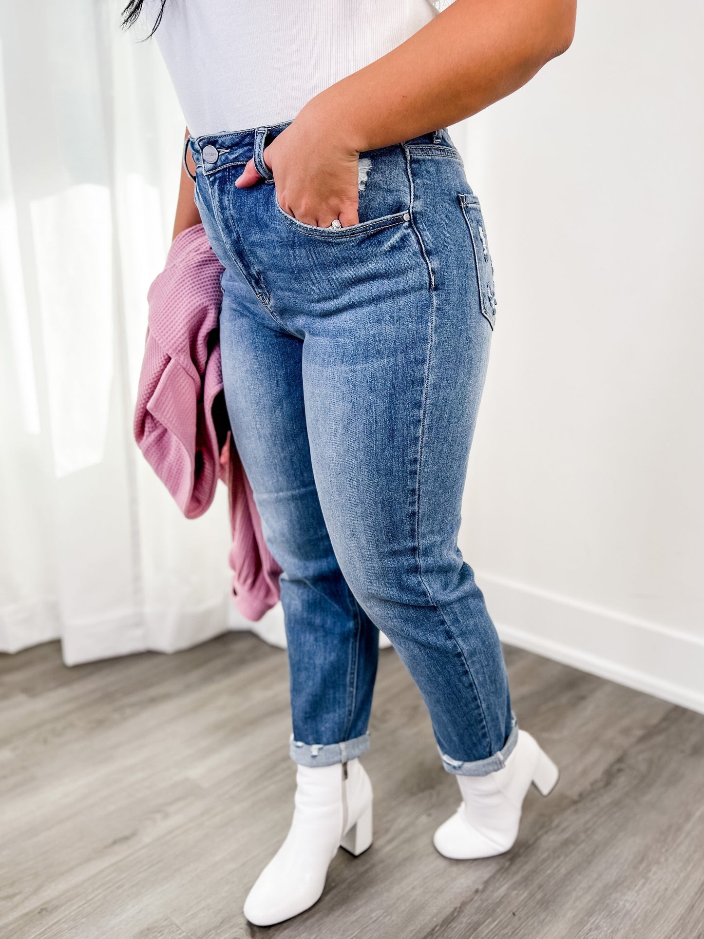 Risen Light Wash High Rise Boyfriend Jeans