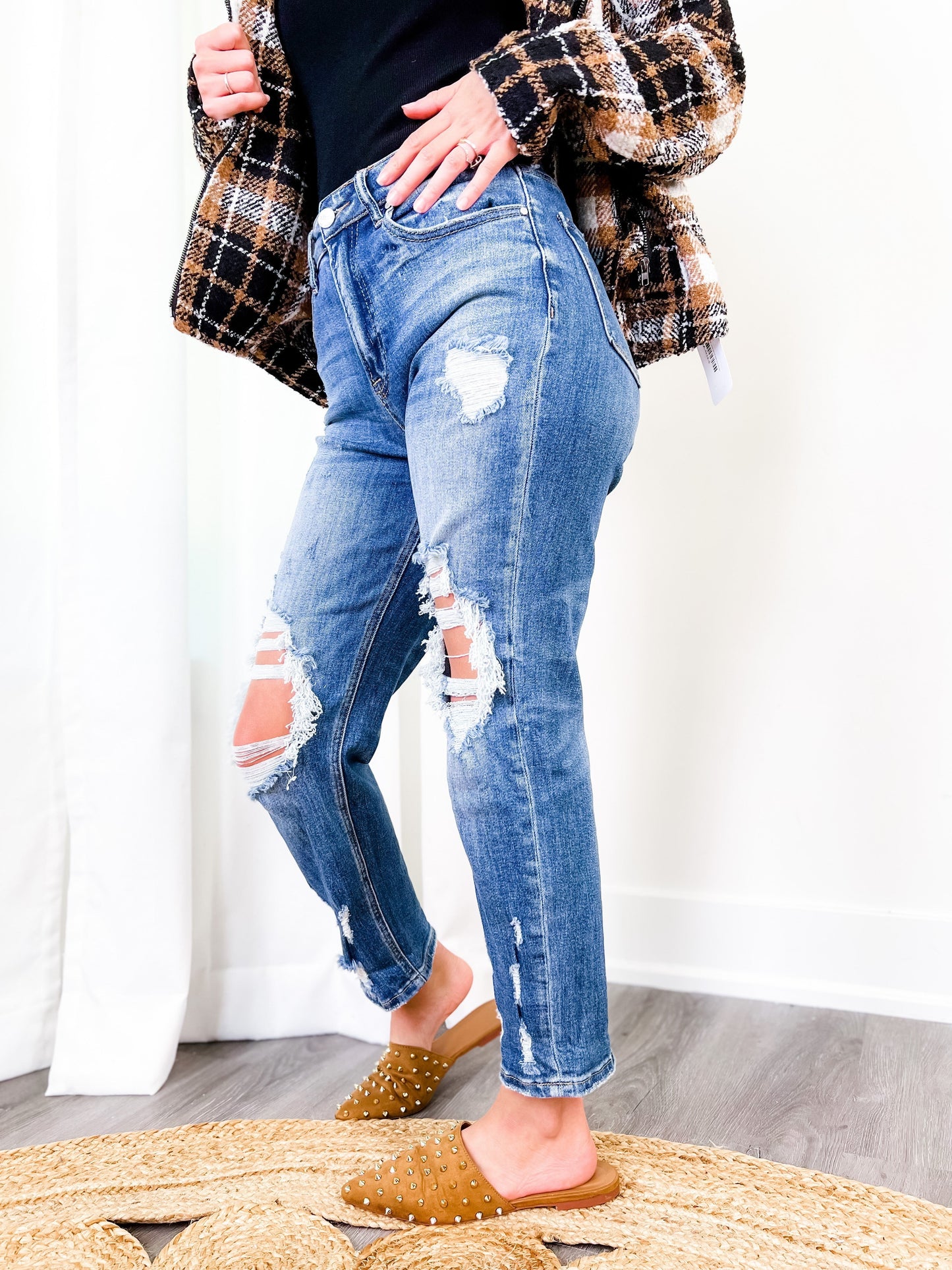 Risen High Rise Cropped Boyfriend Jeans