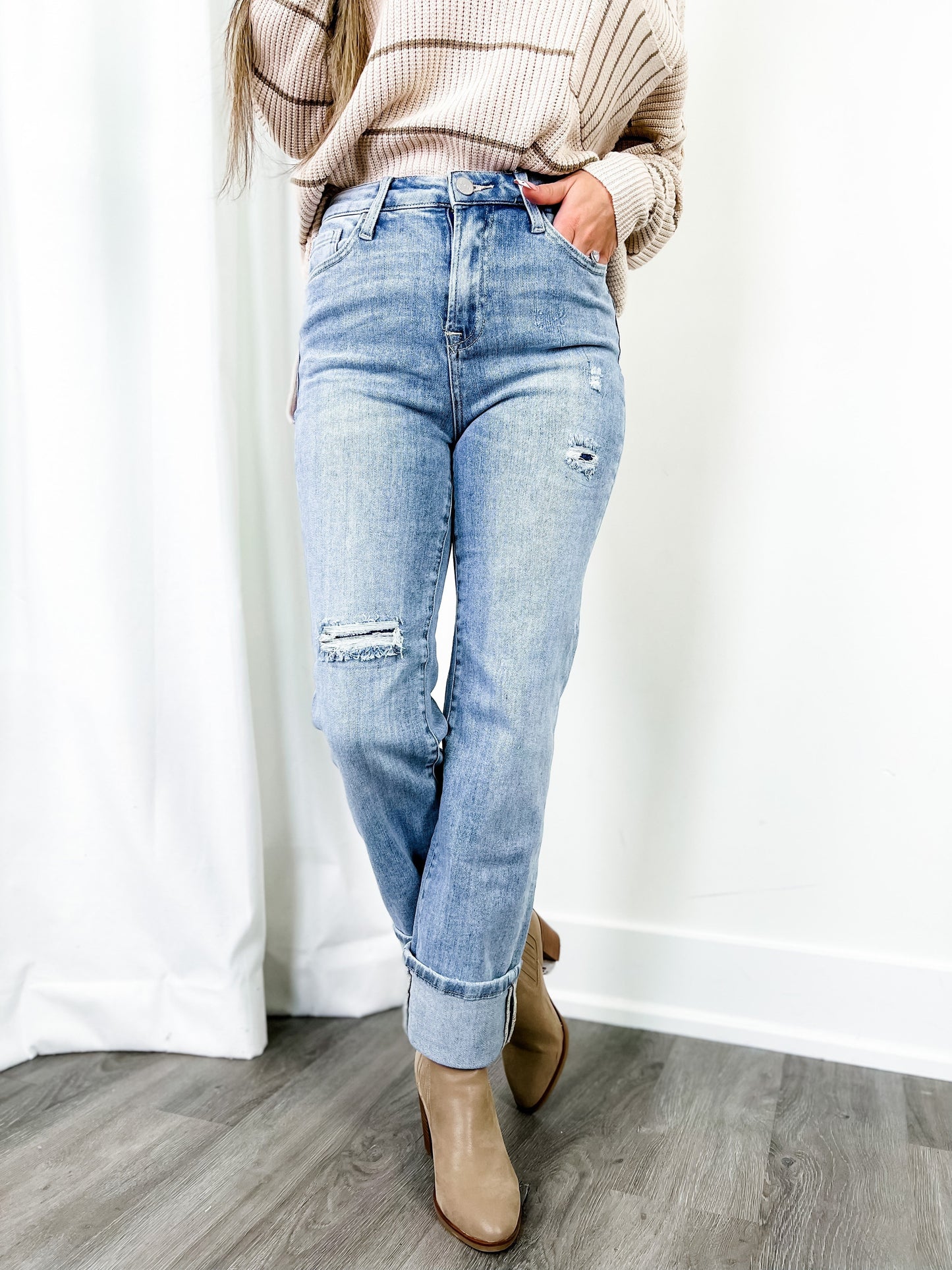 Risen Light Wash High Rise Wide Straight Jeans