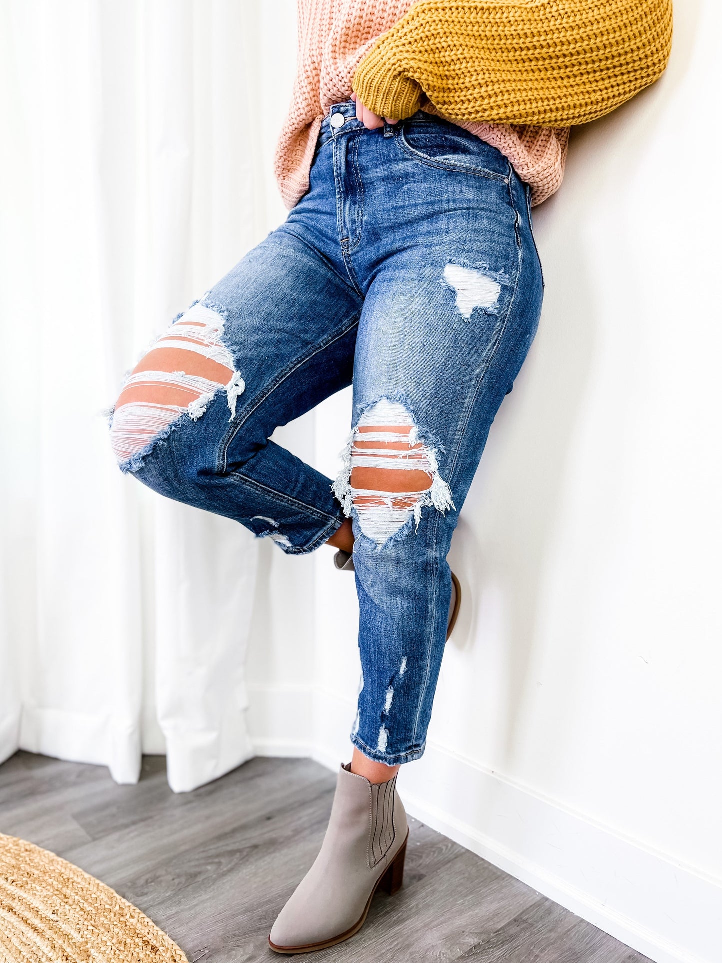 Risen High Rise Cropped Boyfriend Jeans