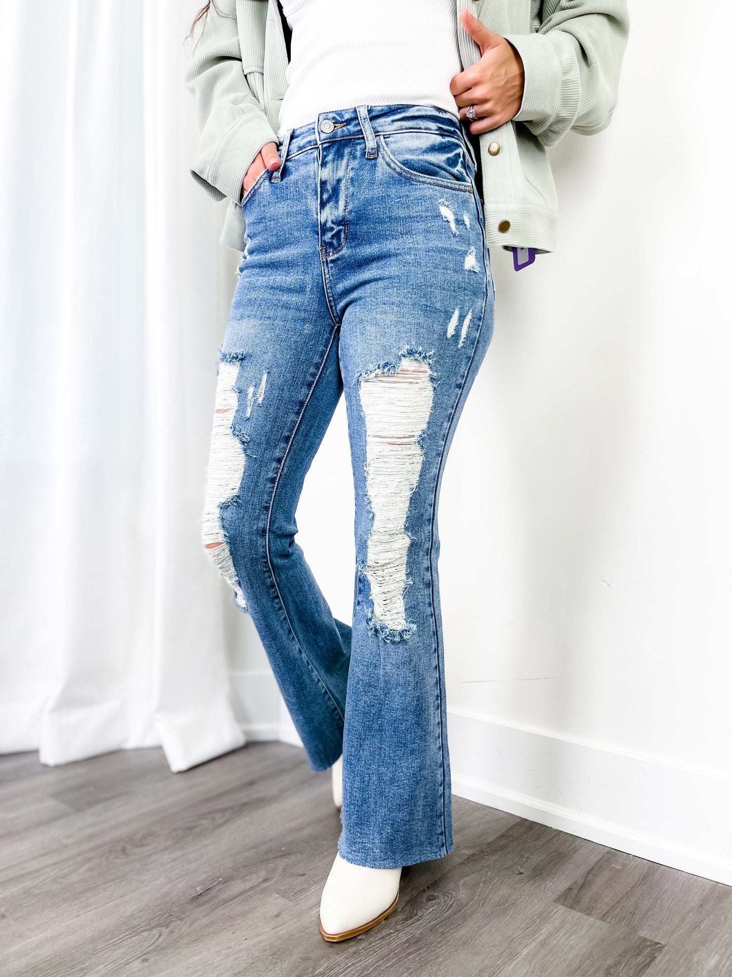 Judy Blue Medium Wash Distressed Flare Jeans