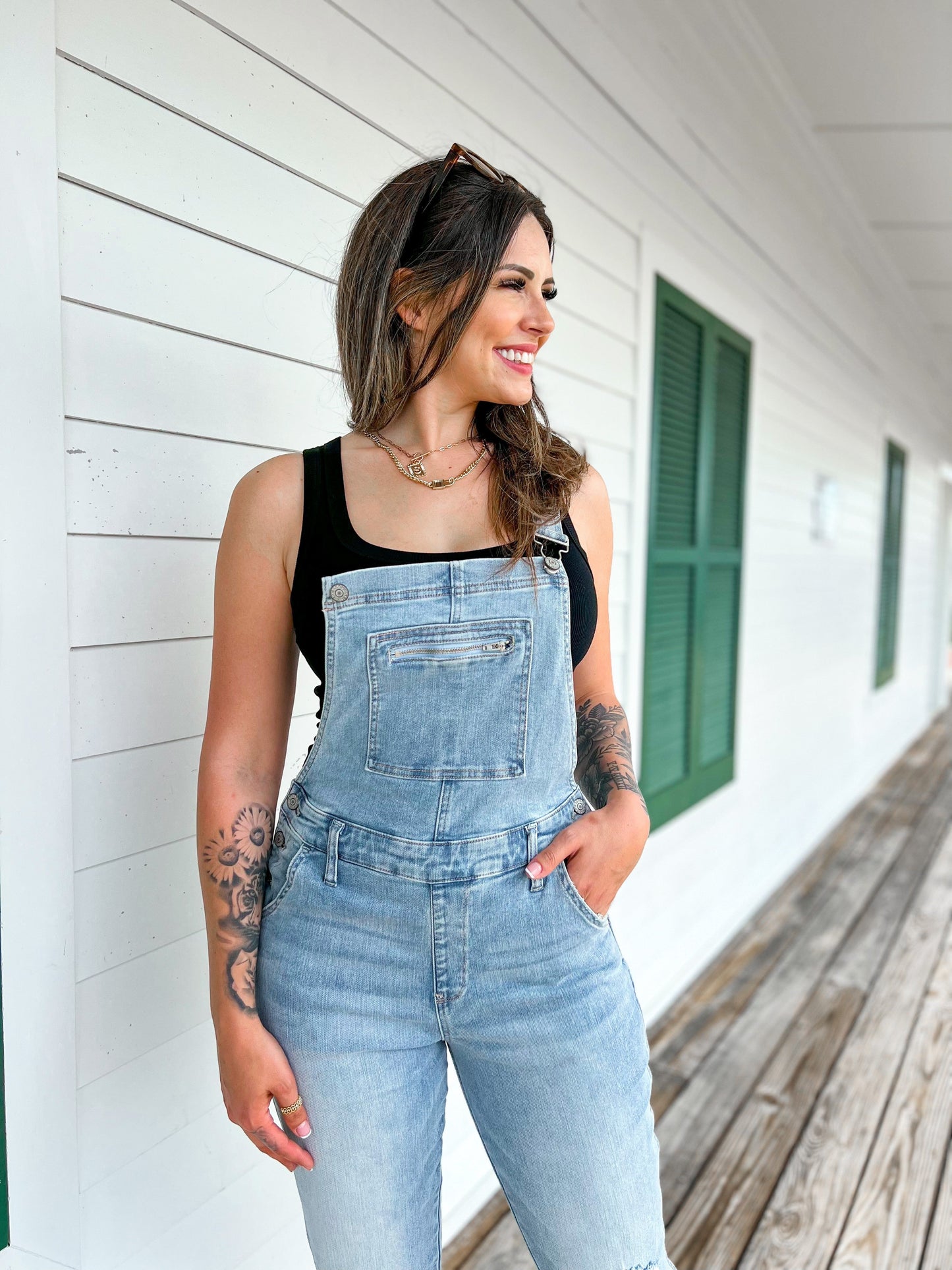 Judy Blue Light Wash Destroyed Straight Legged Overalls