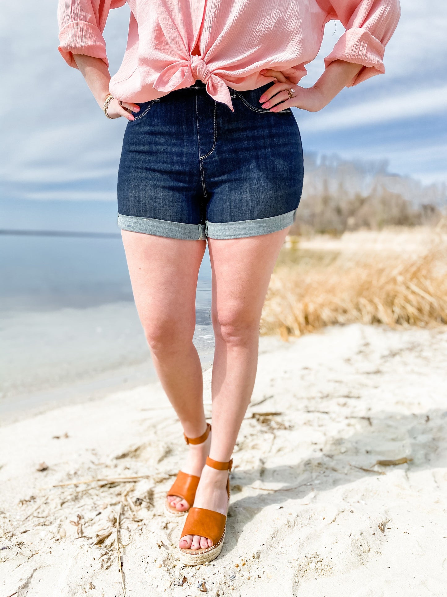 Judy Blue Dark Wash High Waisted Pull on Shorts