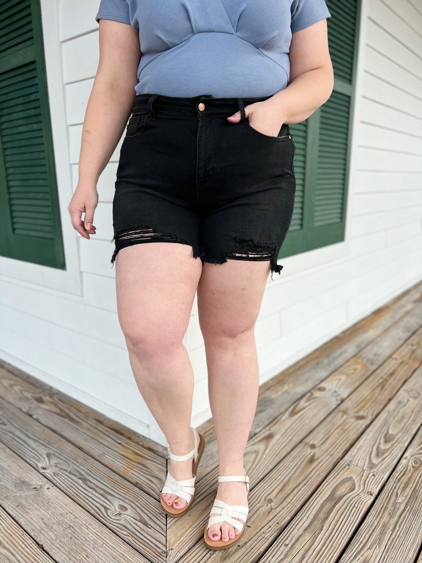 Judy Blue Little Black Denim  (LBD) Frayed Hem Shorts