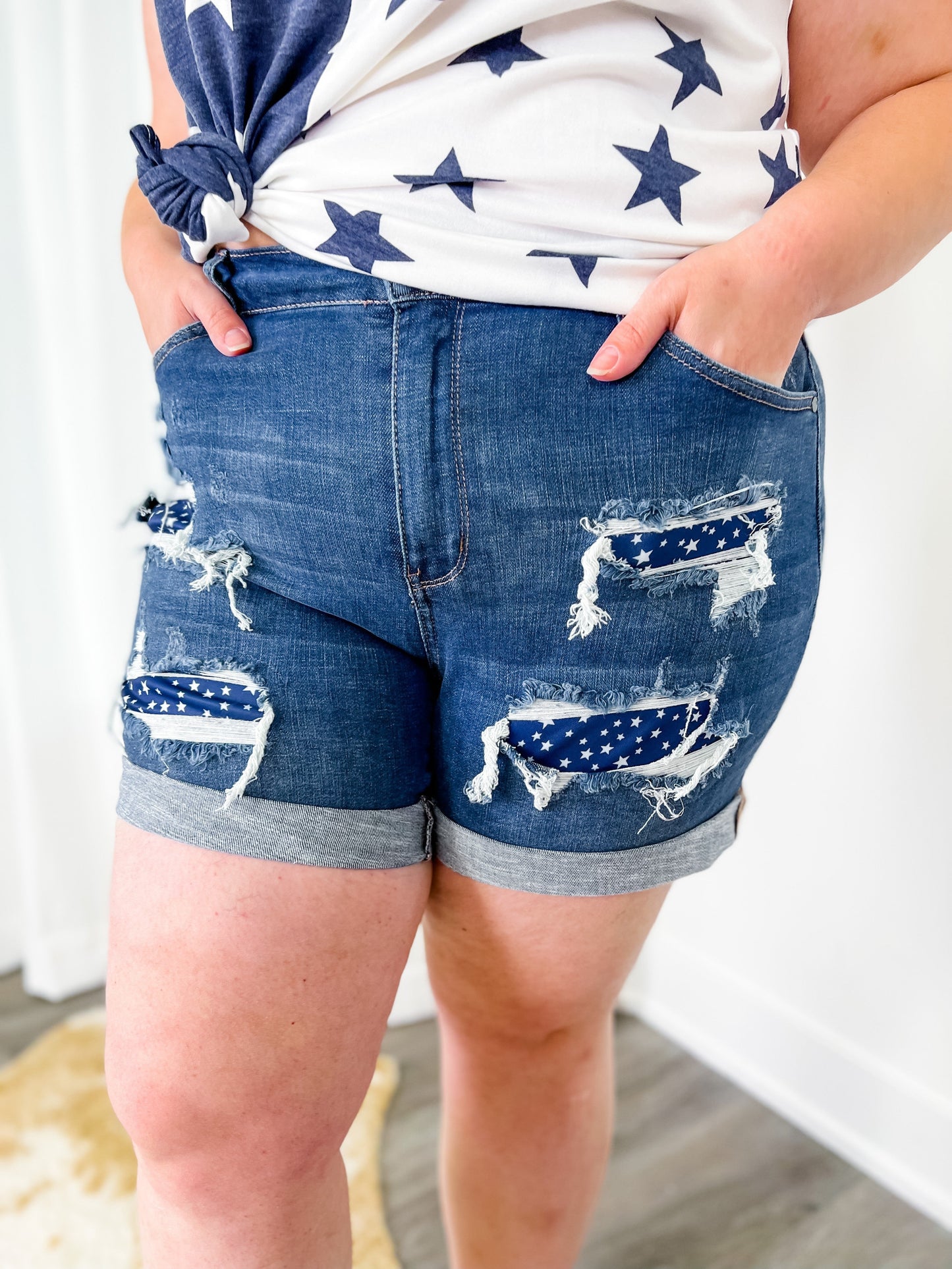 Judy Blue Medium Wash Star Patch Shorts