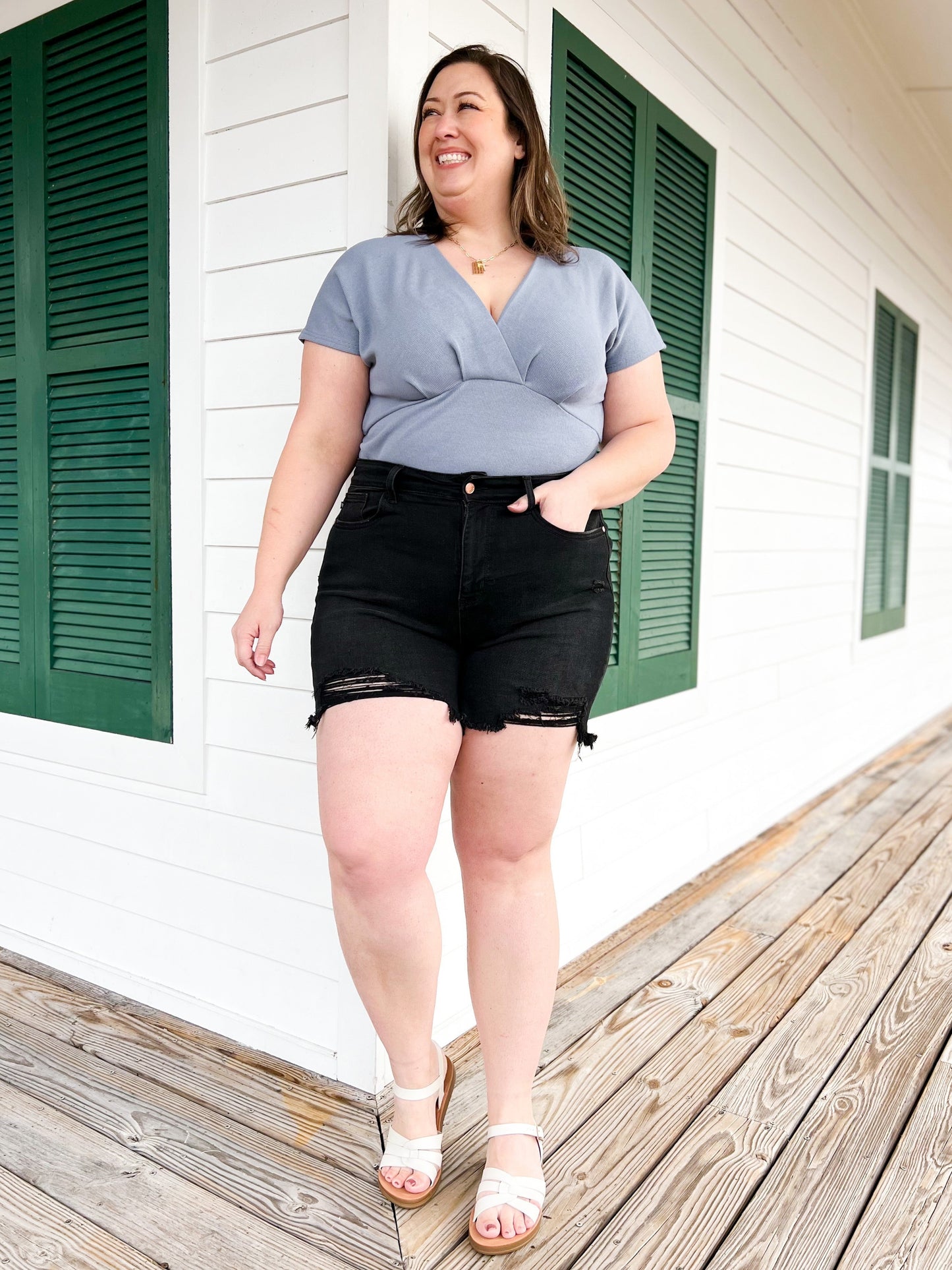 Judy Blue Little Black Denim  (LBD) Frayed Hem Shorts