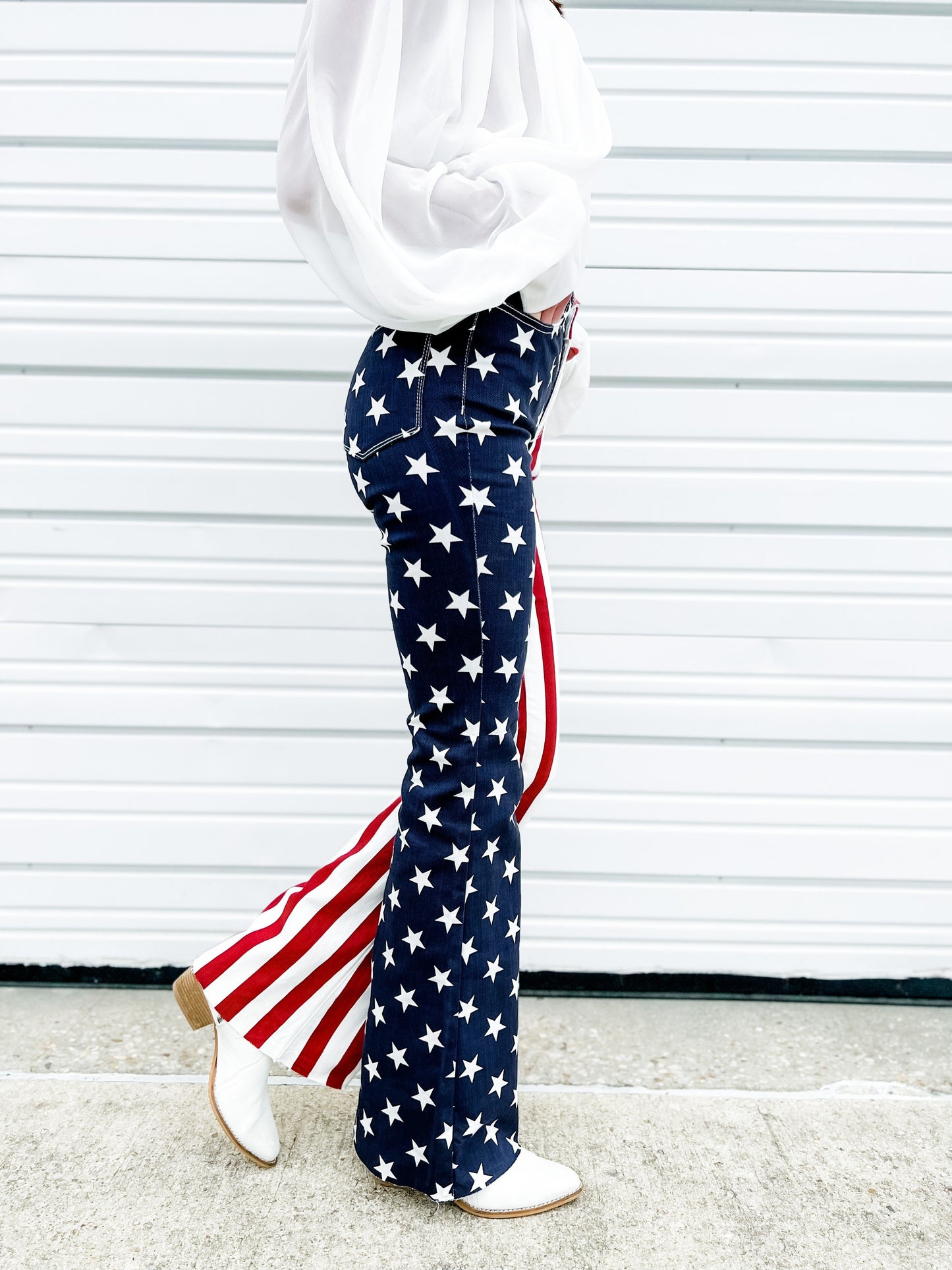 Judy Blue High Rise American Flag Print Raw Hem Flare Jeans