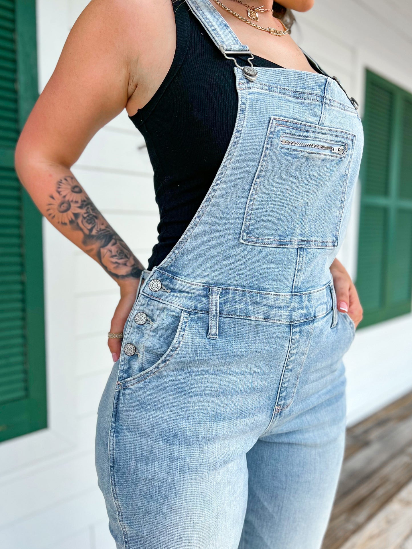 Judy Blue Light Wash Destroyed Straight Legged Overalls