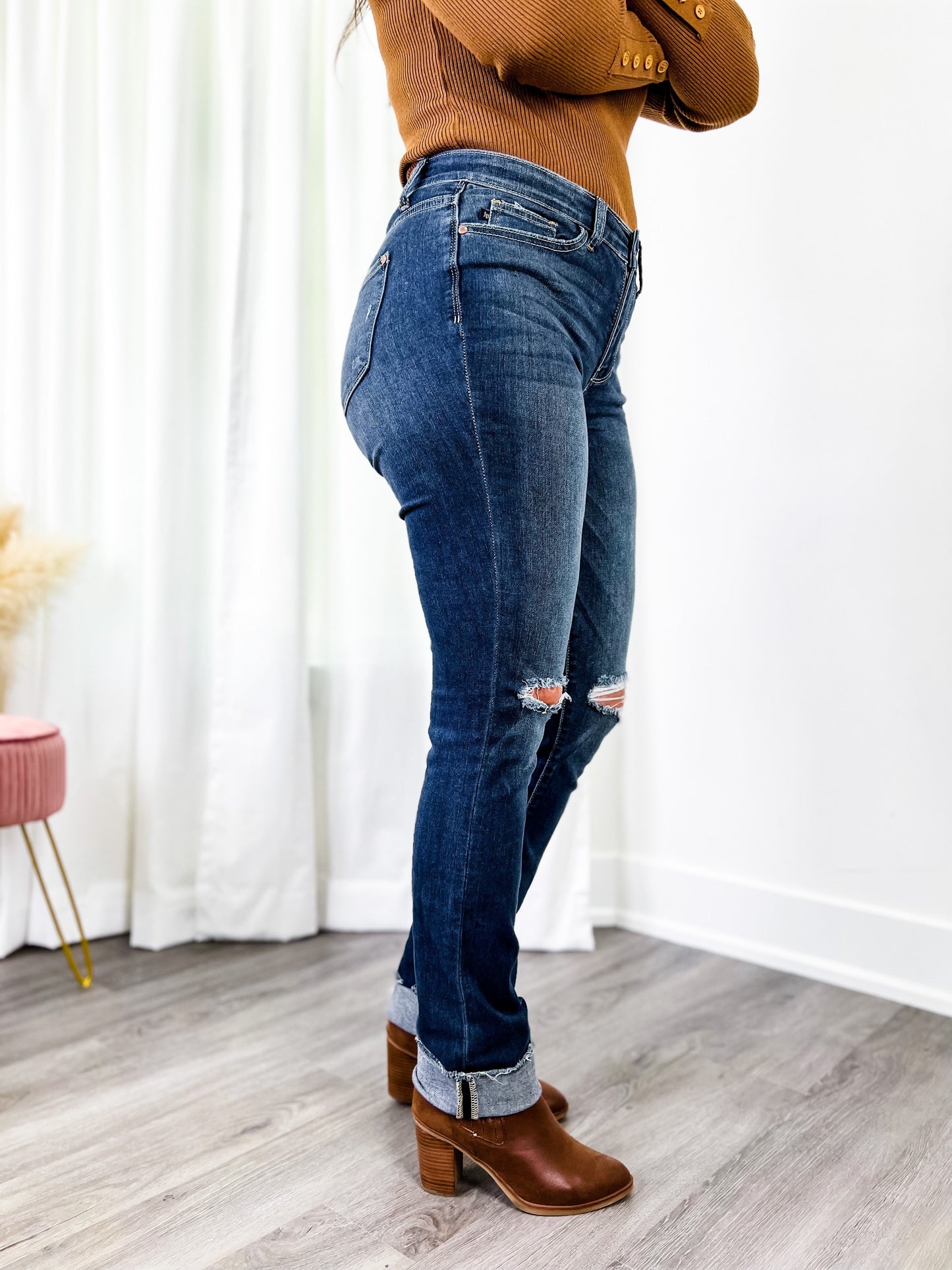 Judy Blue 34" LONG Straight Leg Distressed Jeans