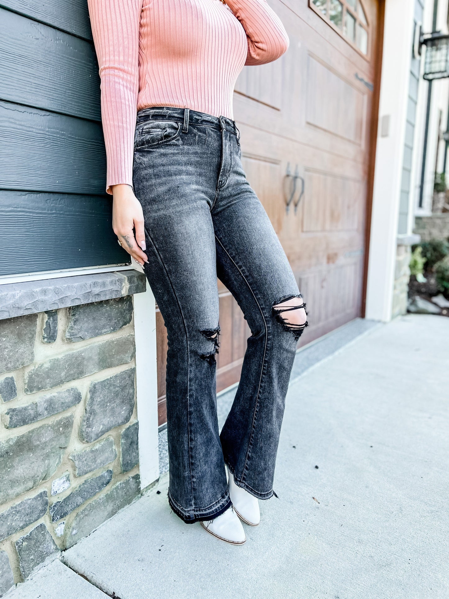 Risen Black High Rise Wide Flare Jeans