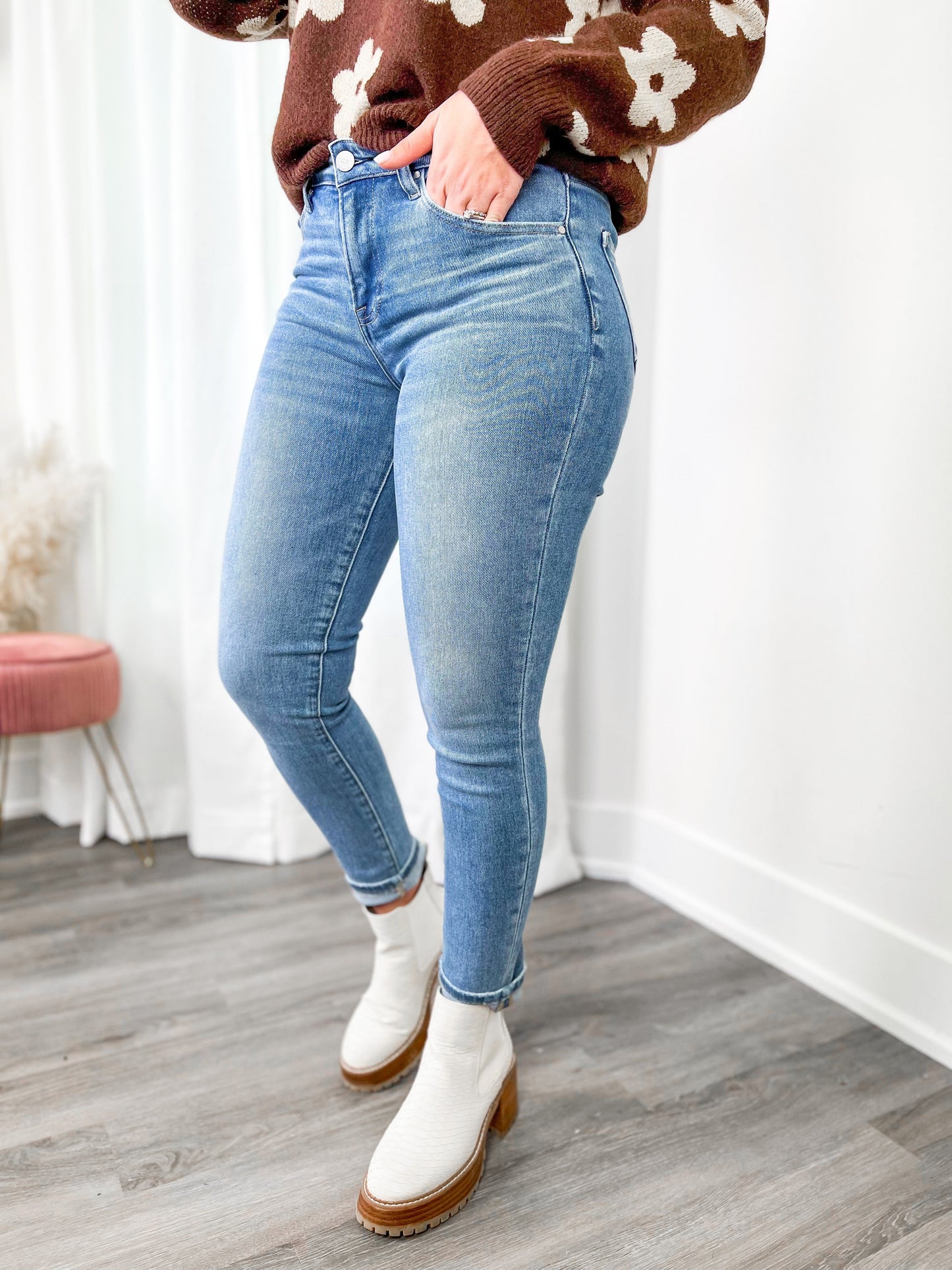 Risen Relaxed Fit Medium Wash Skinny Jeans