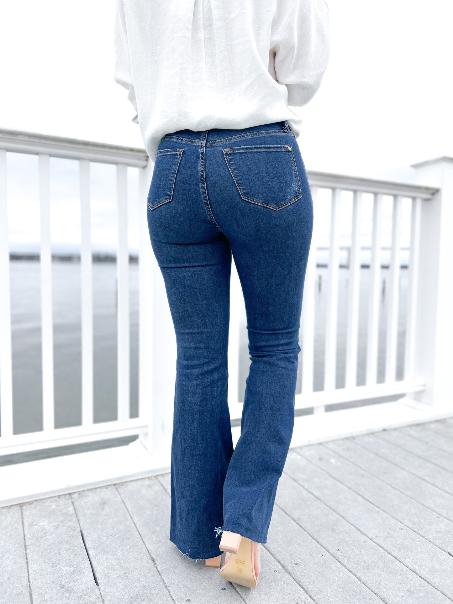 Judy Blue Triple Threat High Rise Medium Wash Cool Denim Tummy Control Top Flare Jeans