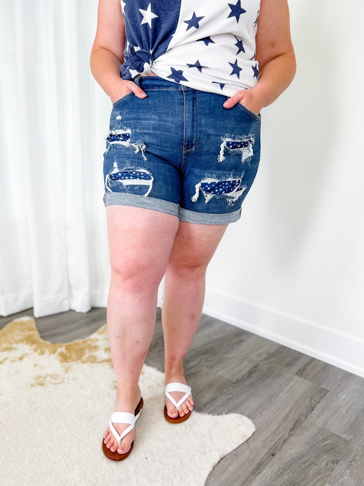 Judy Blue Medium Wash Star Patch Shorts