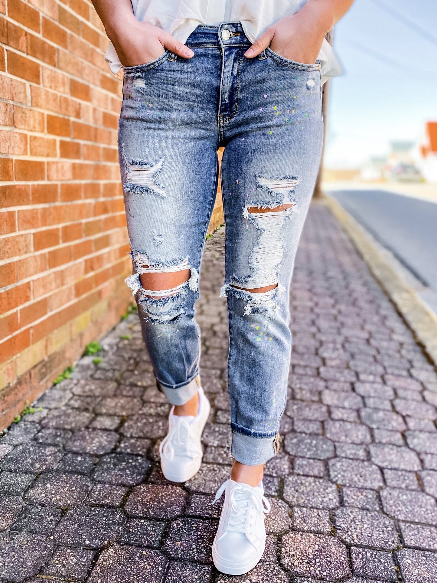 Judy Blue Lucky Charms Paint Splatter Boyfriend Jeans