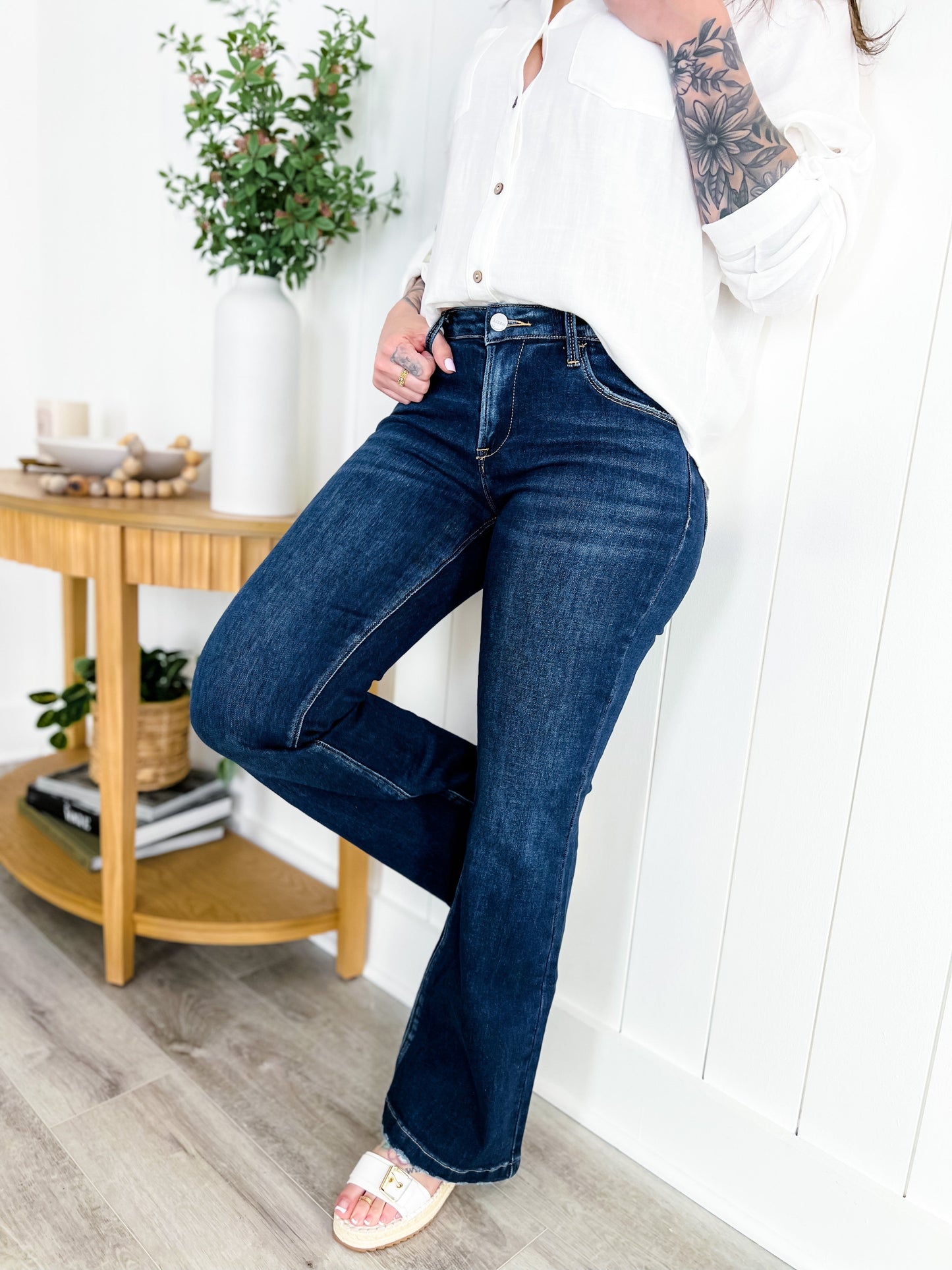 Risen mid Rise Dark Wash Flare Jeans