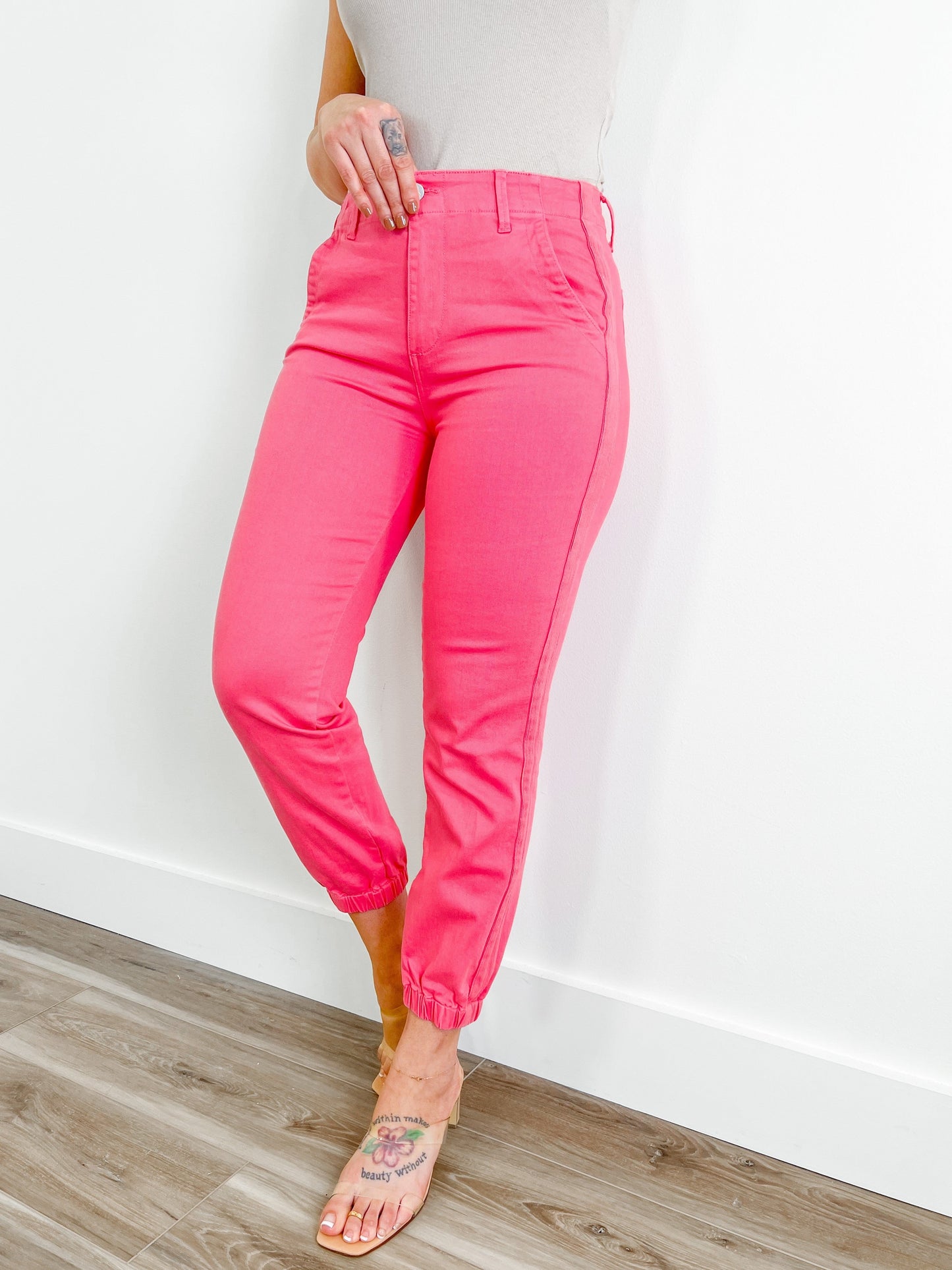 Risen Pink High Rise Jogger Jeans