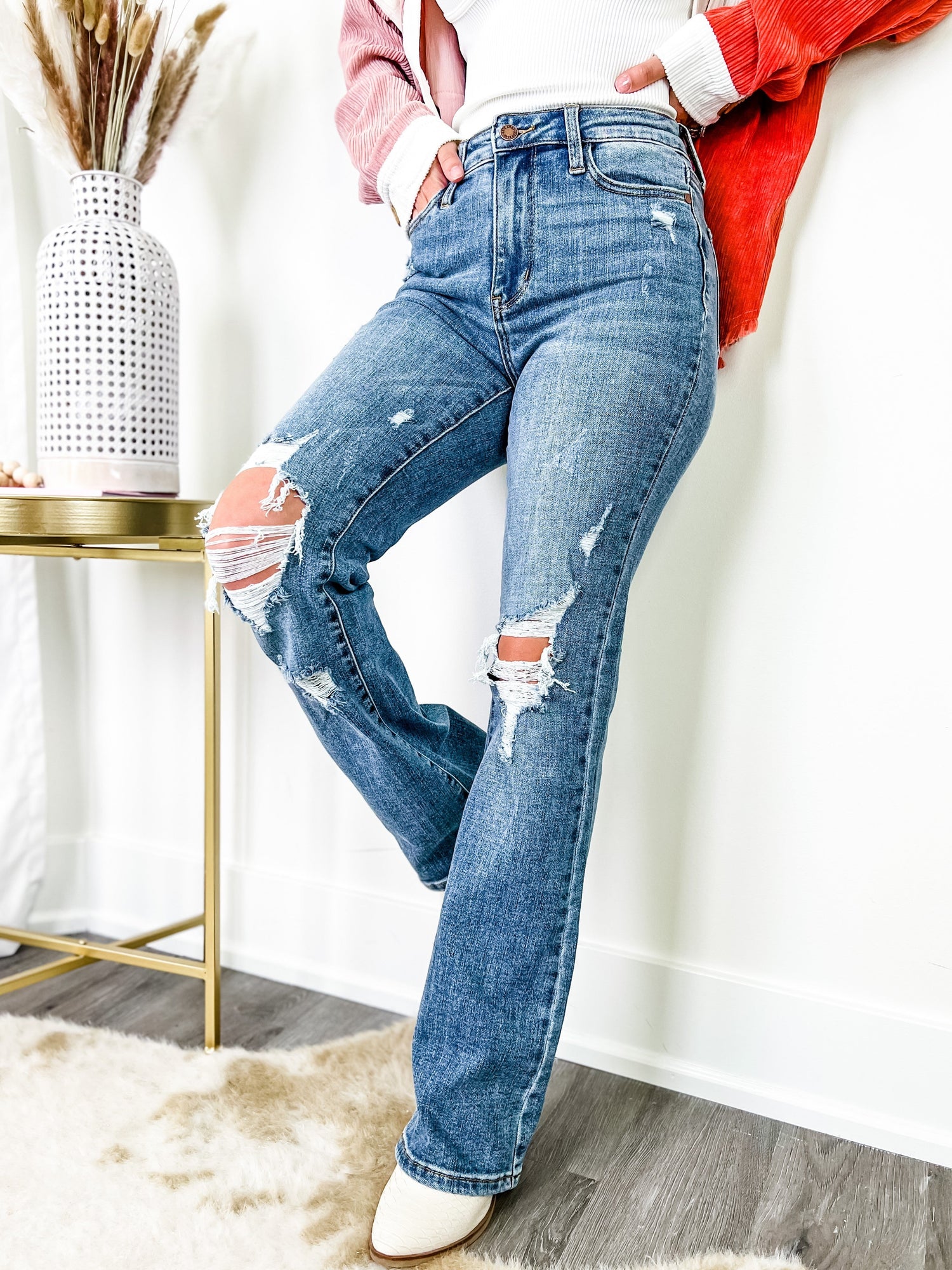 Plus/Reg Judy Blue Better in Boots High Rise Distressed Bootcut Jeans