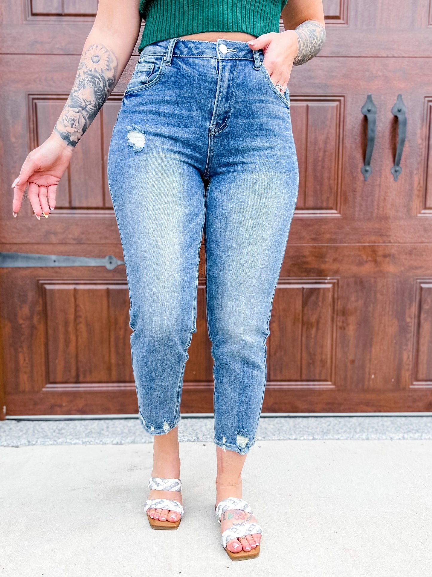 Plus/Reg Risen Light Wash High Rise Boyfriend Jeans