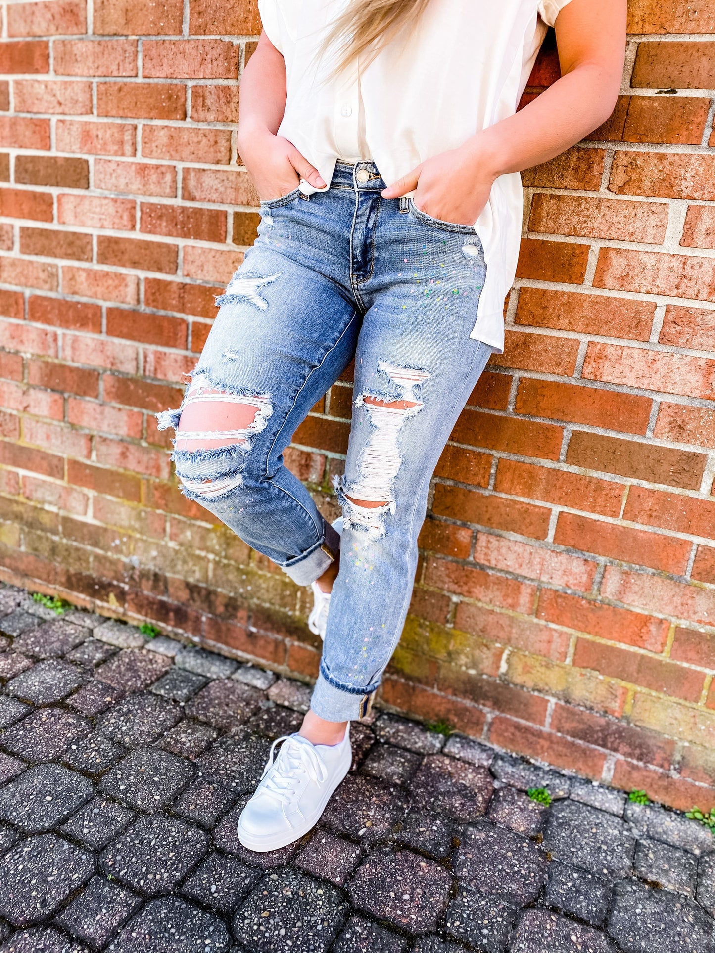 Judy Blue Lucky Charms Paint Splatter Boyfriend Jeans