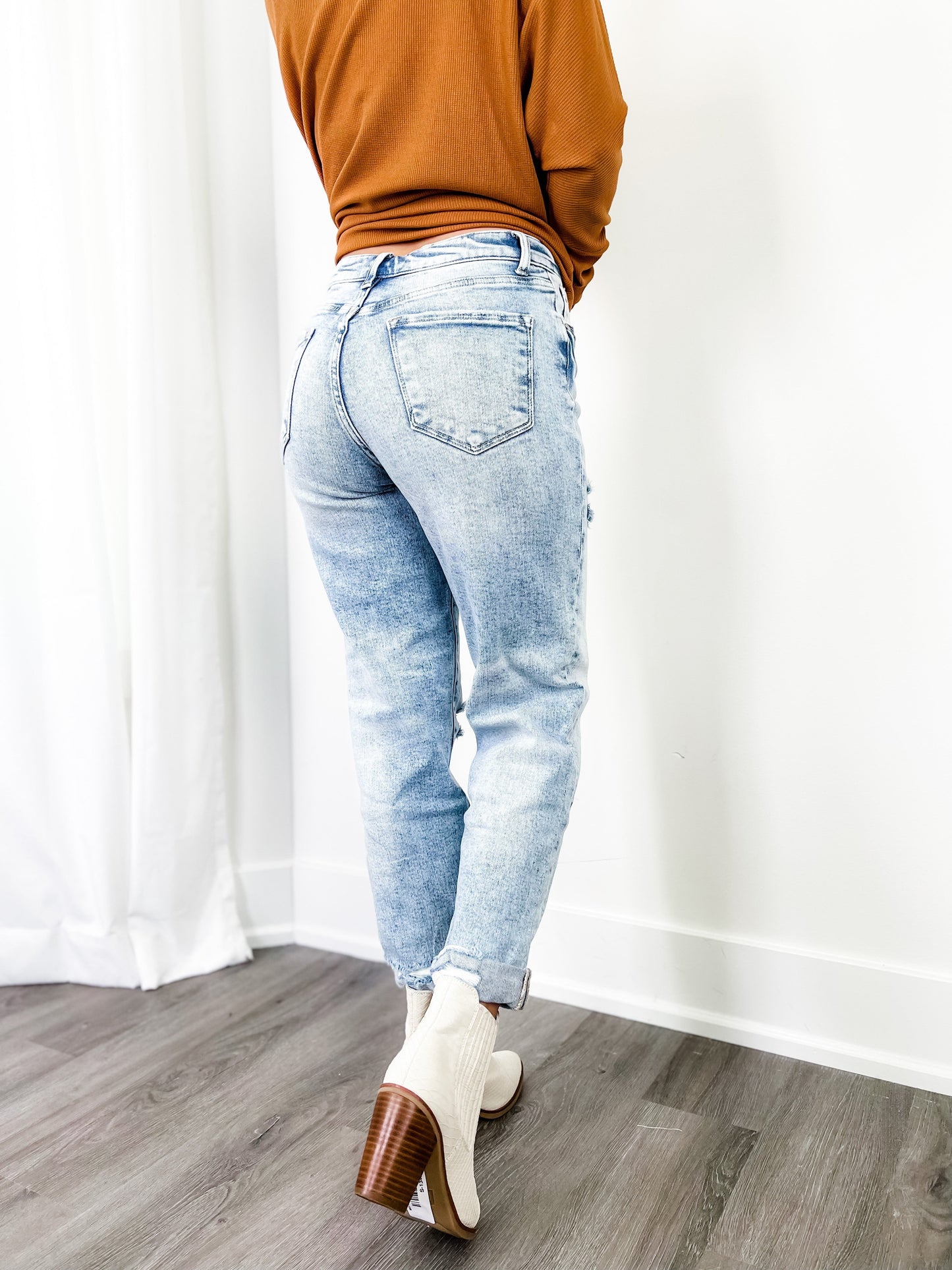 Risen High Rise Light Wash Boyfriend Jeans