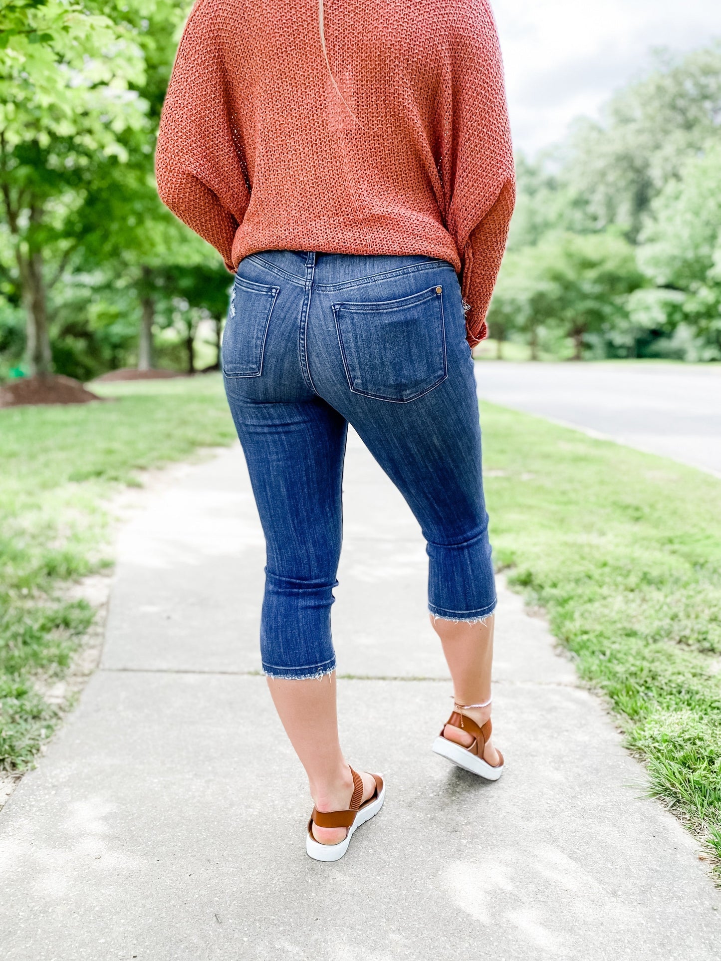 Judy Blue Distressed Patch Capri Jeans