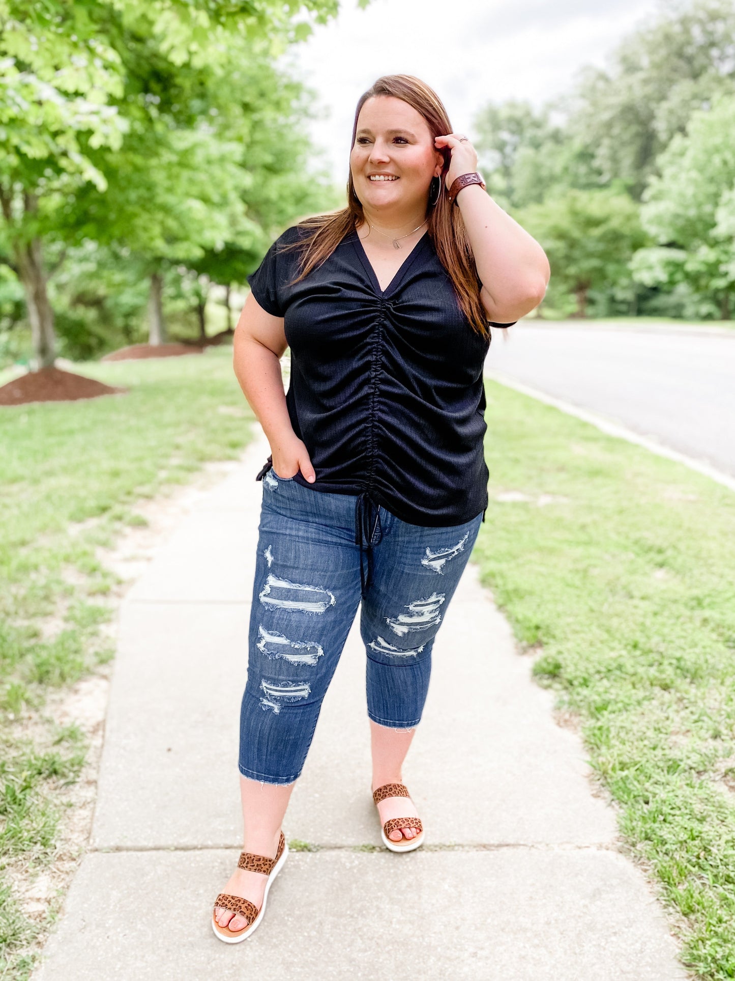 Judy Blue Distressed Patch Capri Jeans