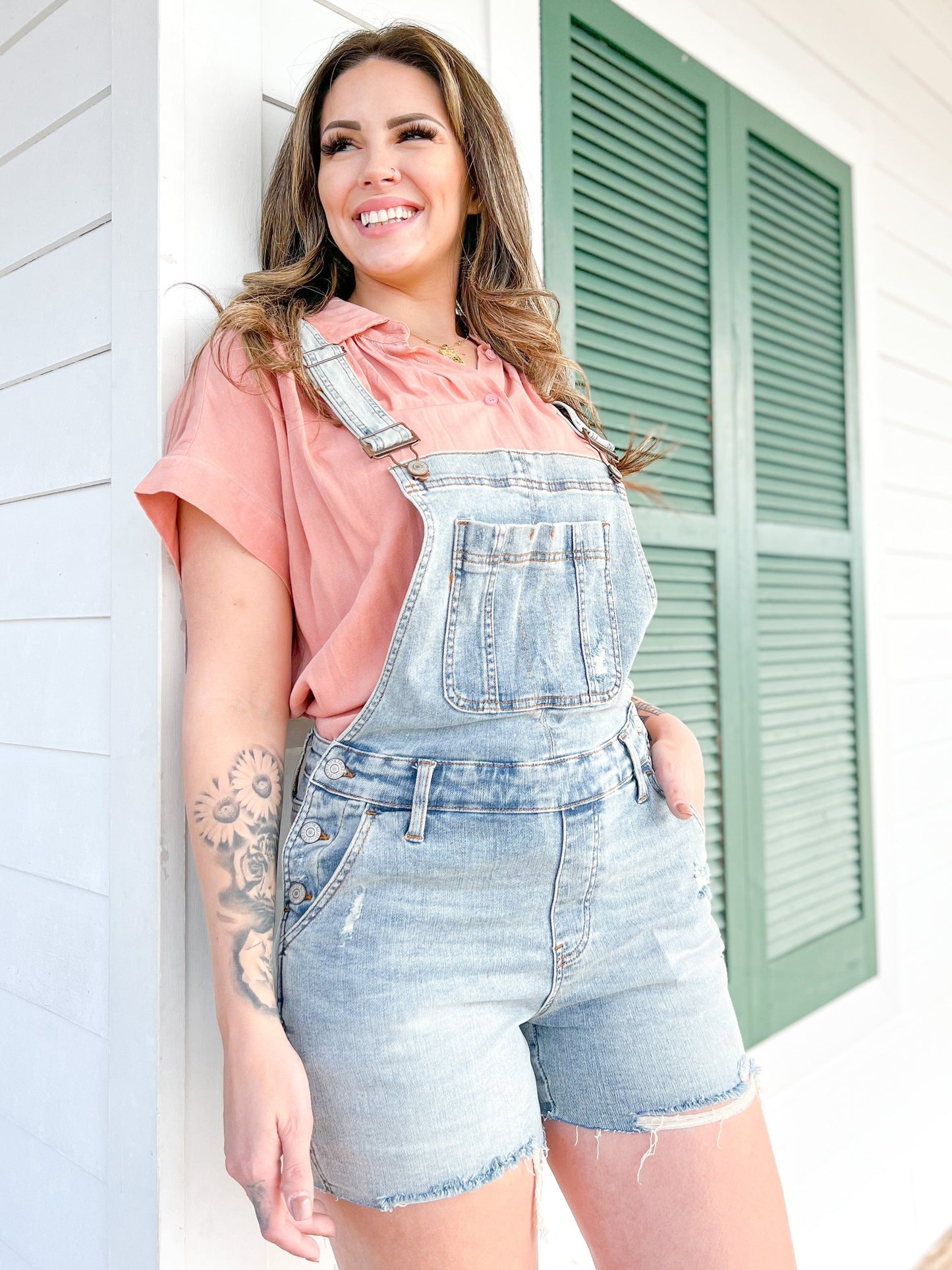 Judy Blue Bethany Blues Light Wash Destroyed Shorts Overalls