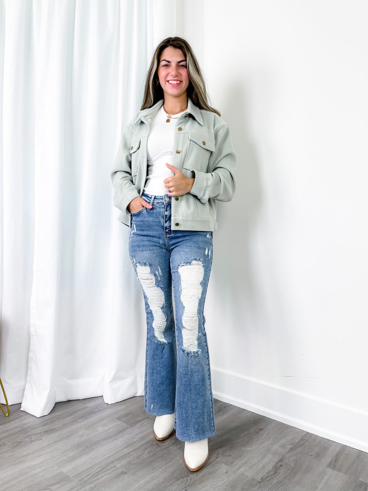 Judy Blue Medium Wash Distressed Flare Jeans