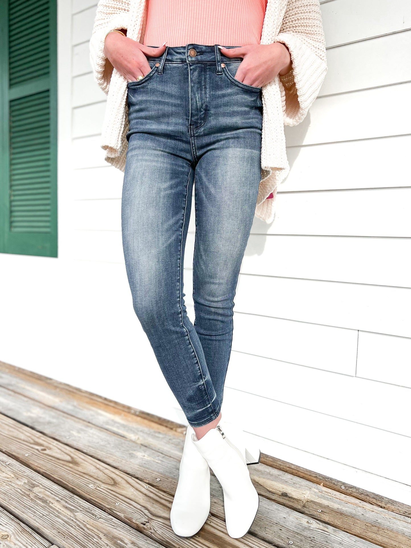 Judy Blue Our Little Secret Dark Wash High Rise Tummy Control Contrast Wash Skinny Jeans