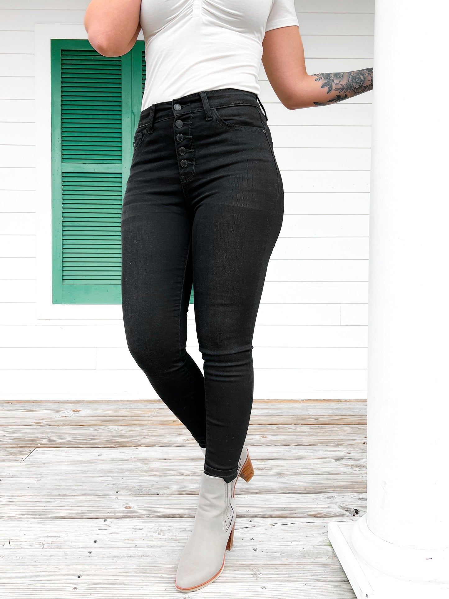Judy Blue Jet Black Button Fly High Rise Skinny Jeans