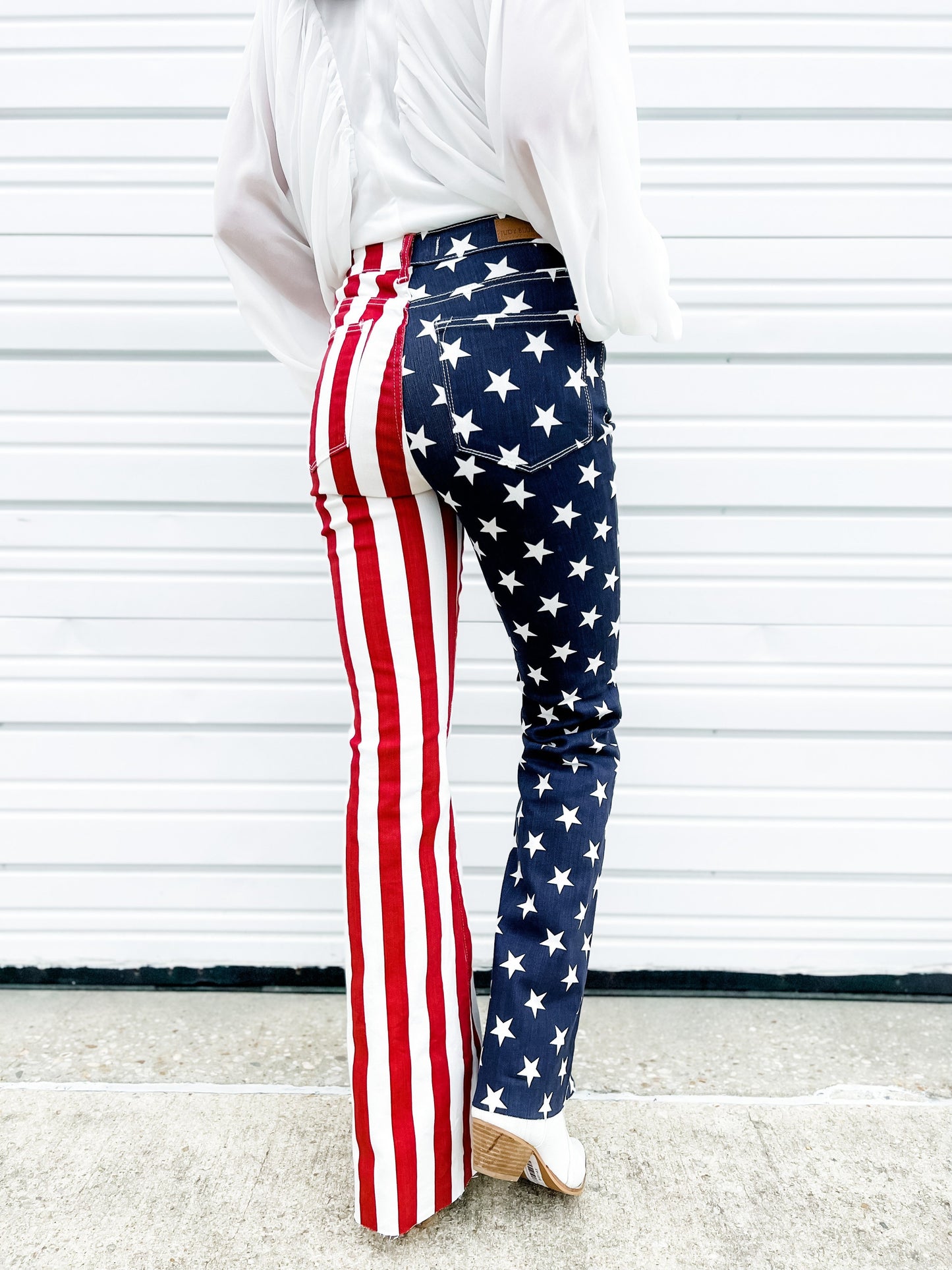 Judy Blue High Rise American Flag Print Raw Hem Flare Jeans