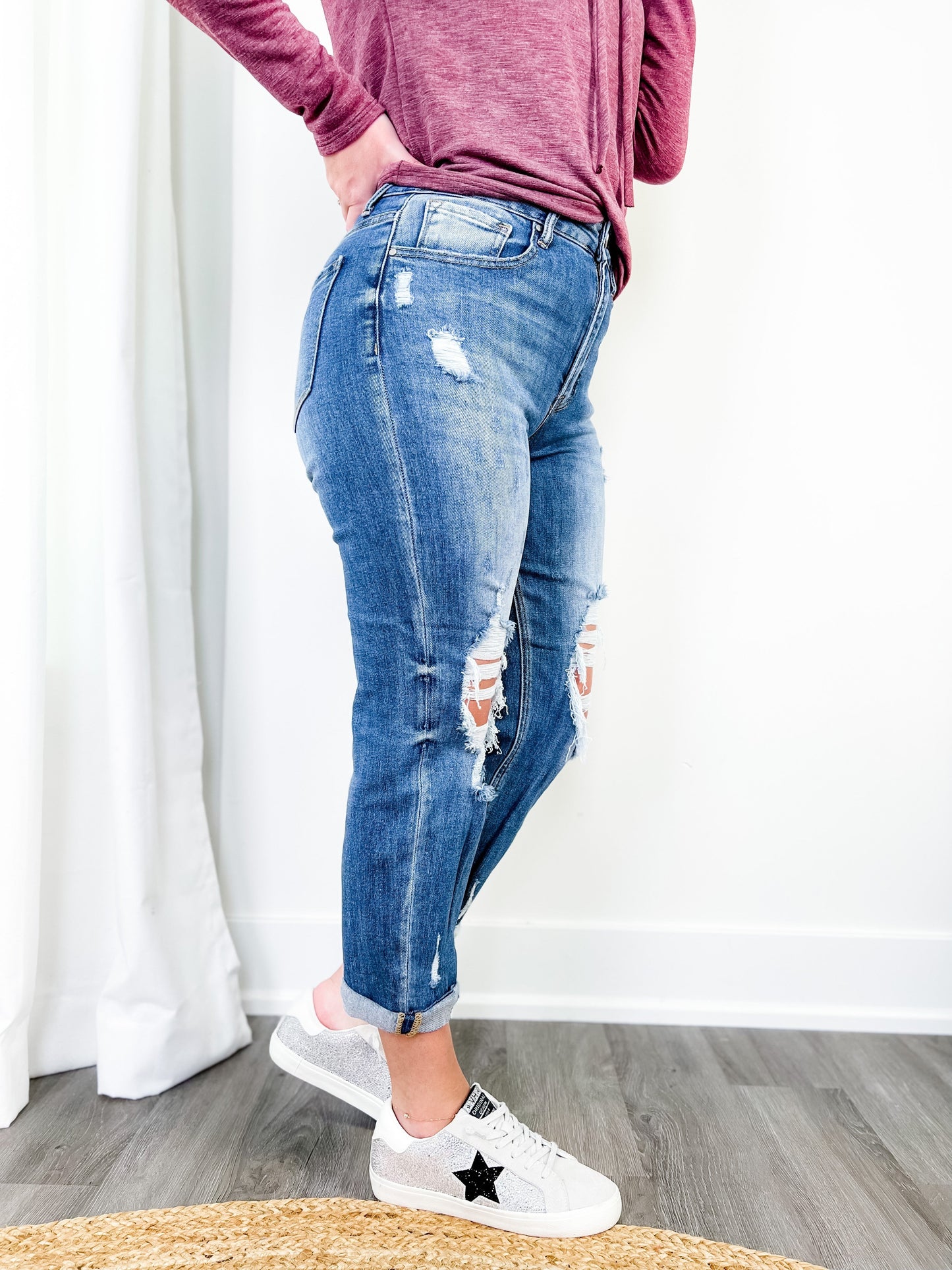 Risen High Rise Cropped Boyfriend Jeans