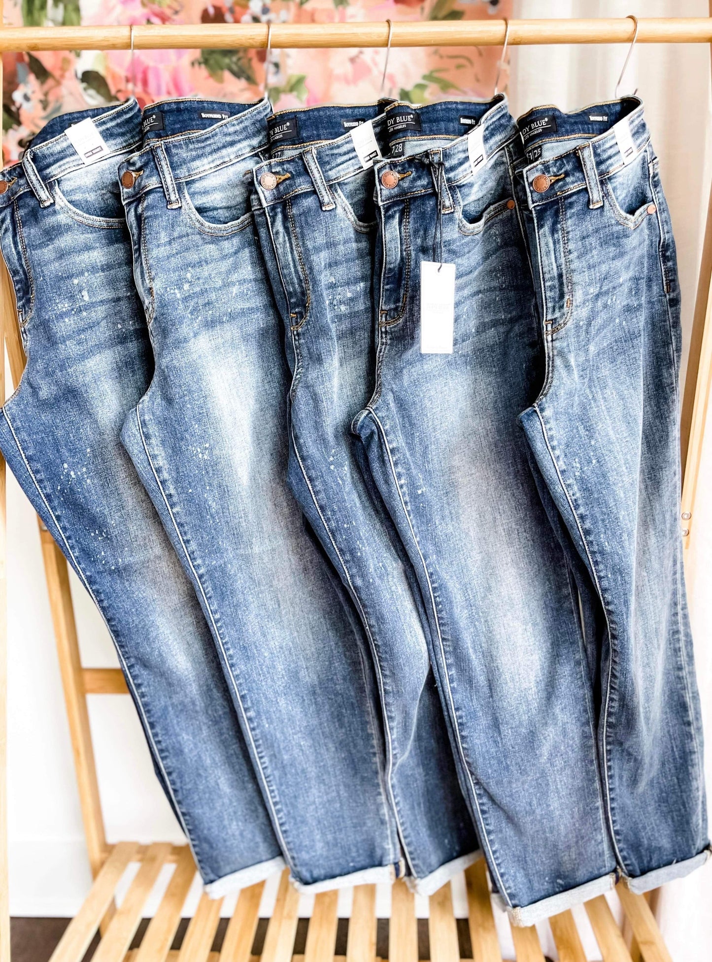 Judy Blue Bethany Bleach Dark Wash High Rise Bleach Splash Boyfriends