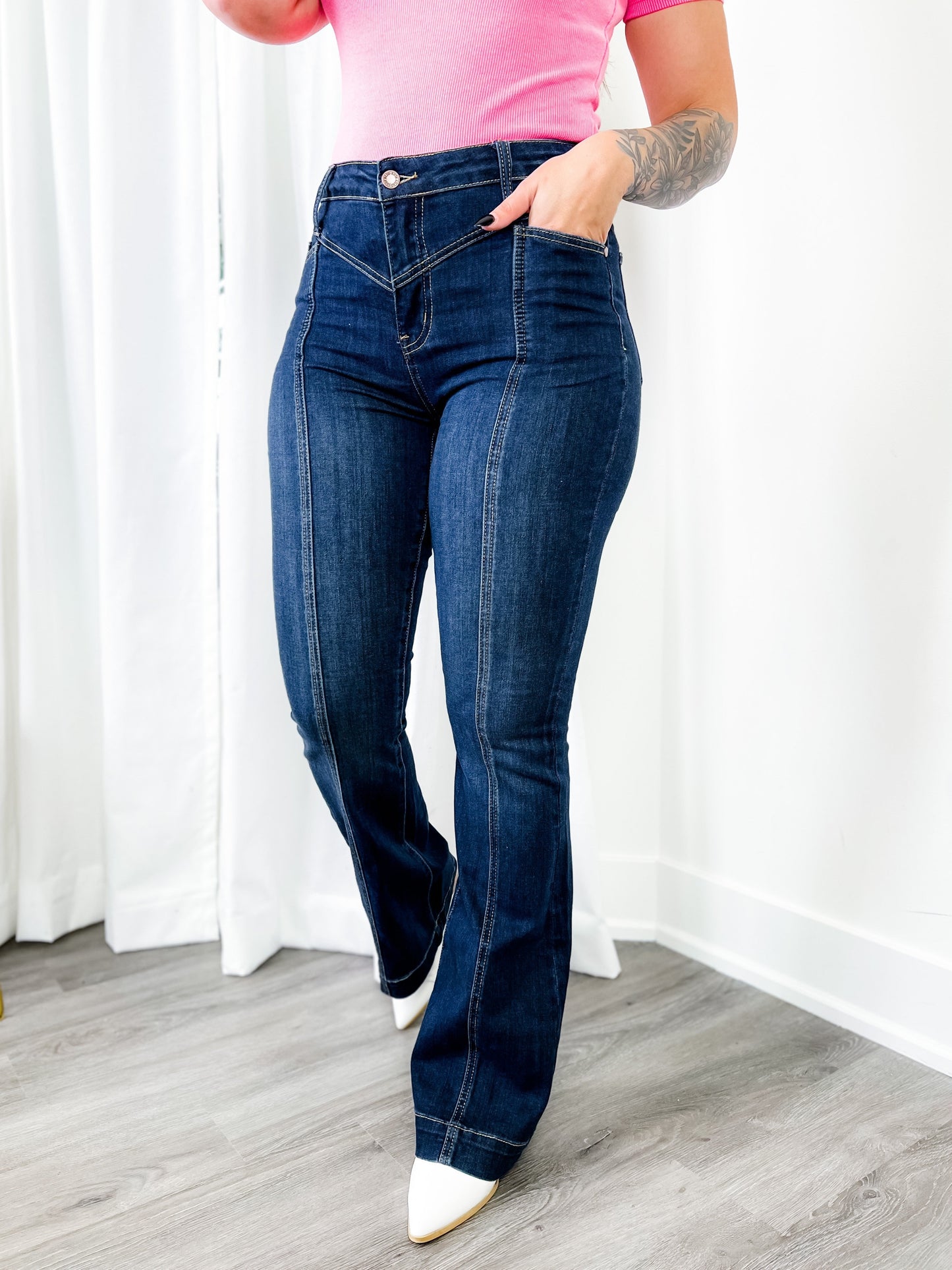 Judy Blue Walk the Line High Rise Tall Flare Dark Wash Yoke Jeans