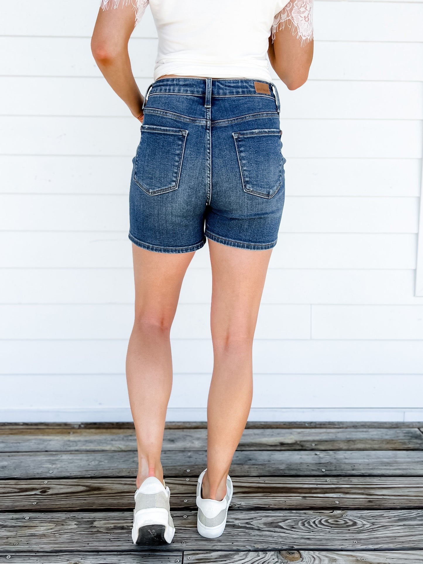 Judy Blue Worth the Wait Medium Wash Distressed Shorts With Seam Detail