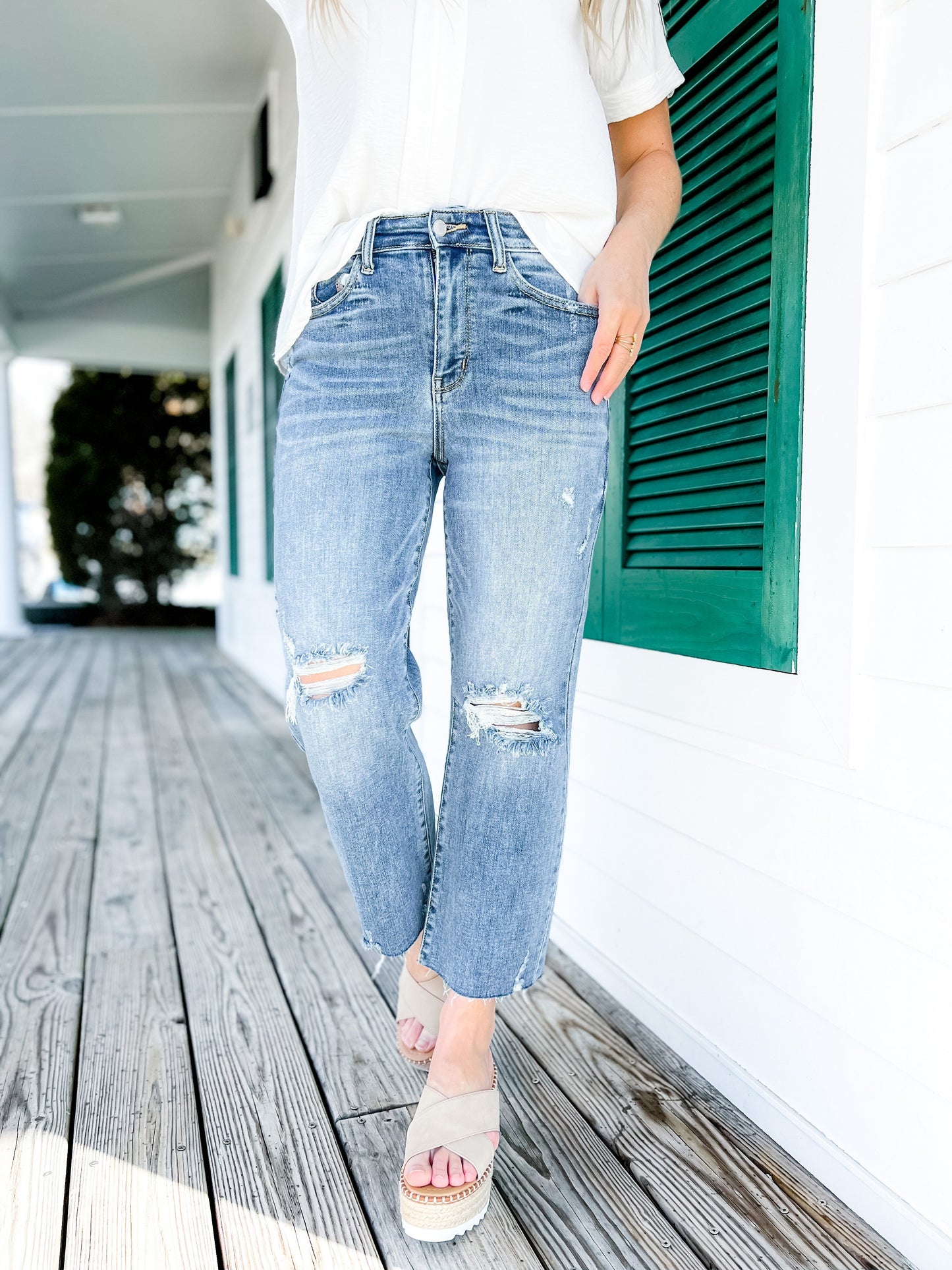 Judy Blue About Last Night Light Wash Destroyed Wide Leg Cropped Jeans