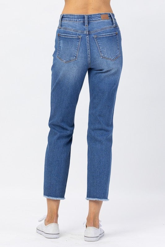 Plus/Reg Judy Blue Medium Wash Howdy Embroidered BF Jeans with Side Seam Stitch